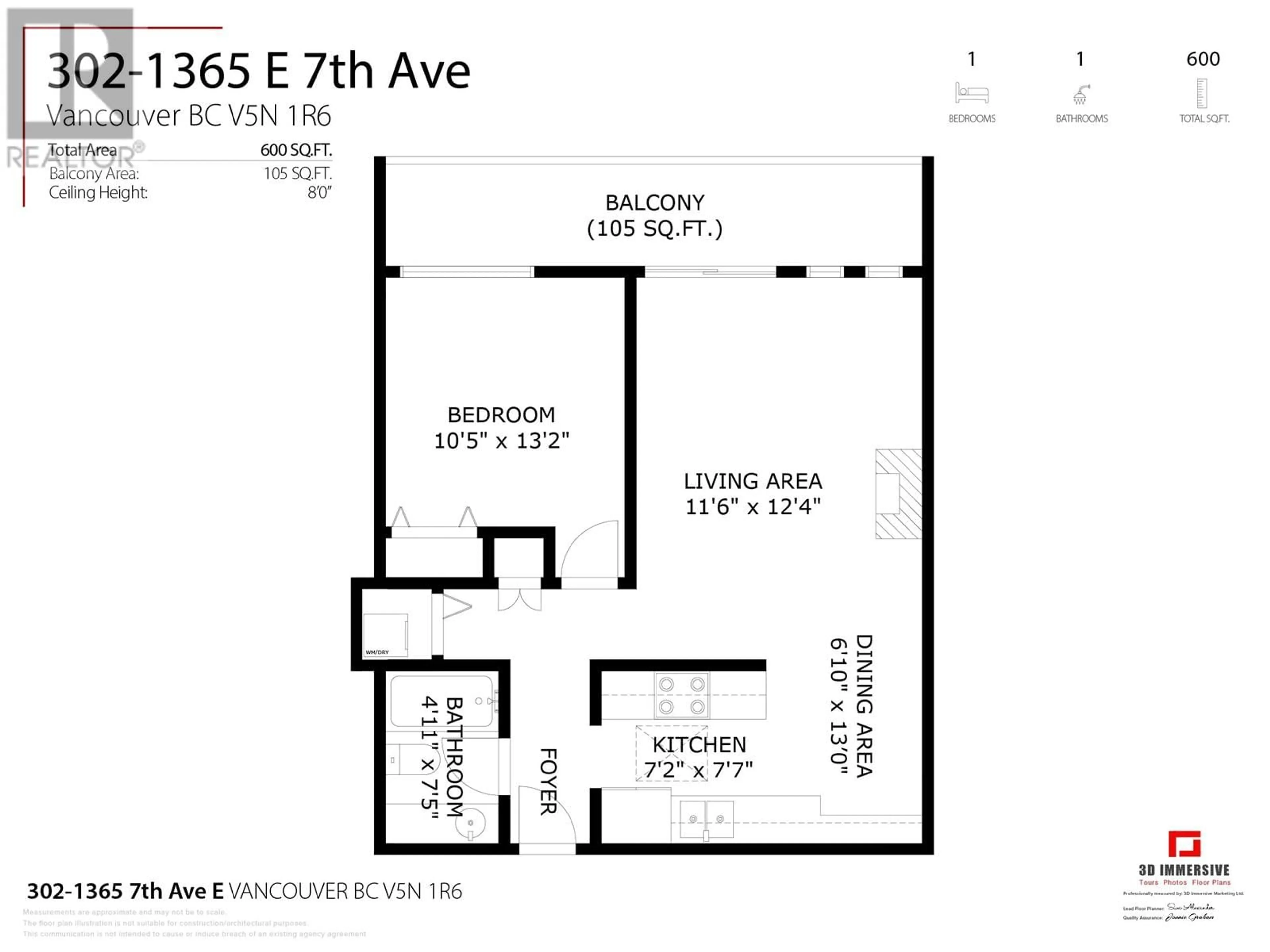 Floor plan for 302 1365 E 7TH AVENUE, Vancouver British Columbia V5N1R6