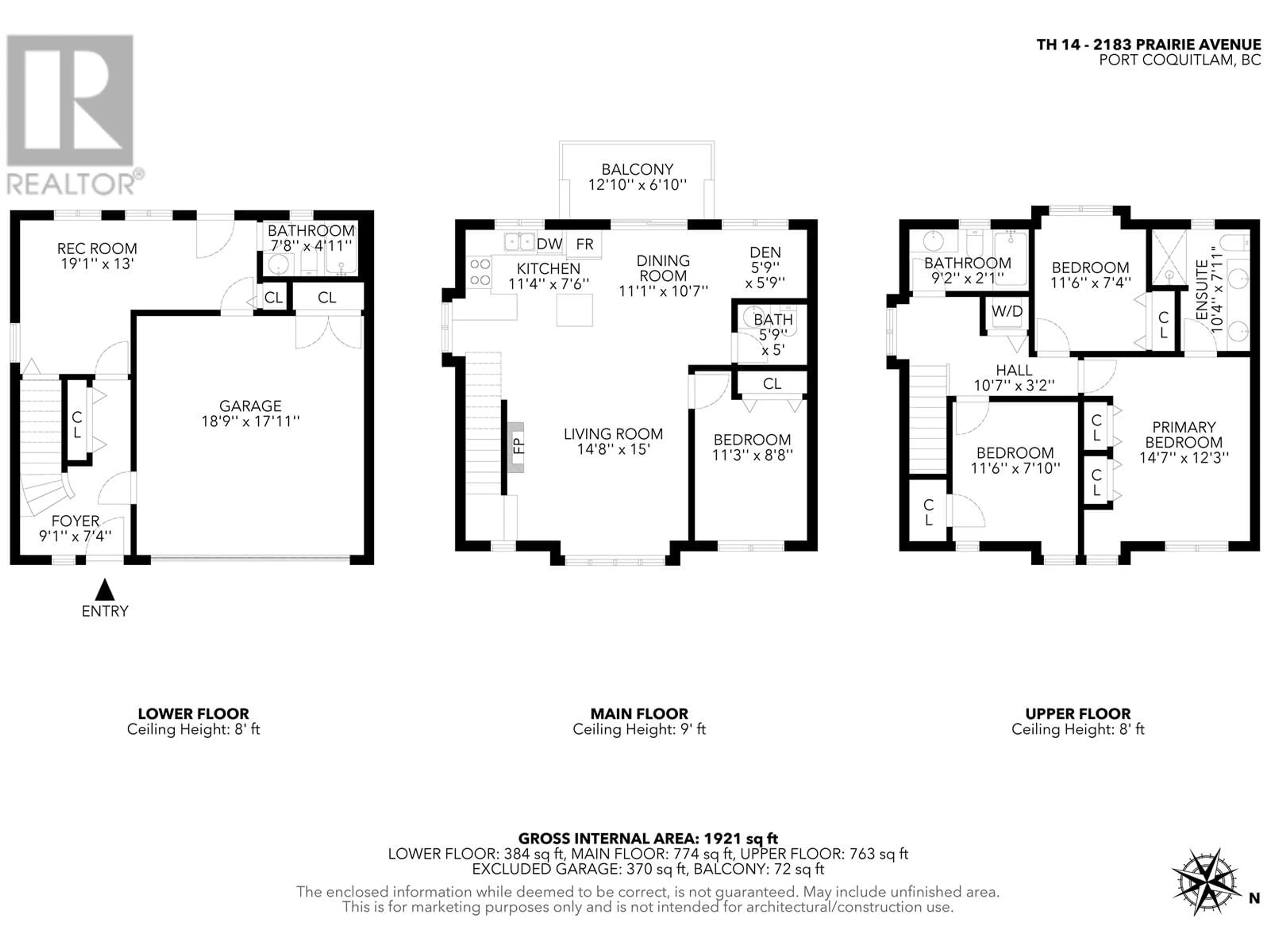 Floor plan for 14 2183 PRAIRIE AVENUE, Port Coquitlam British Columbia V3B1V6