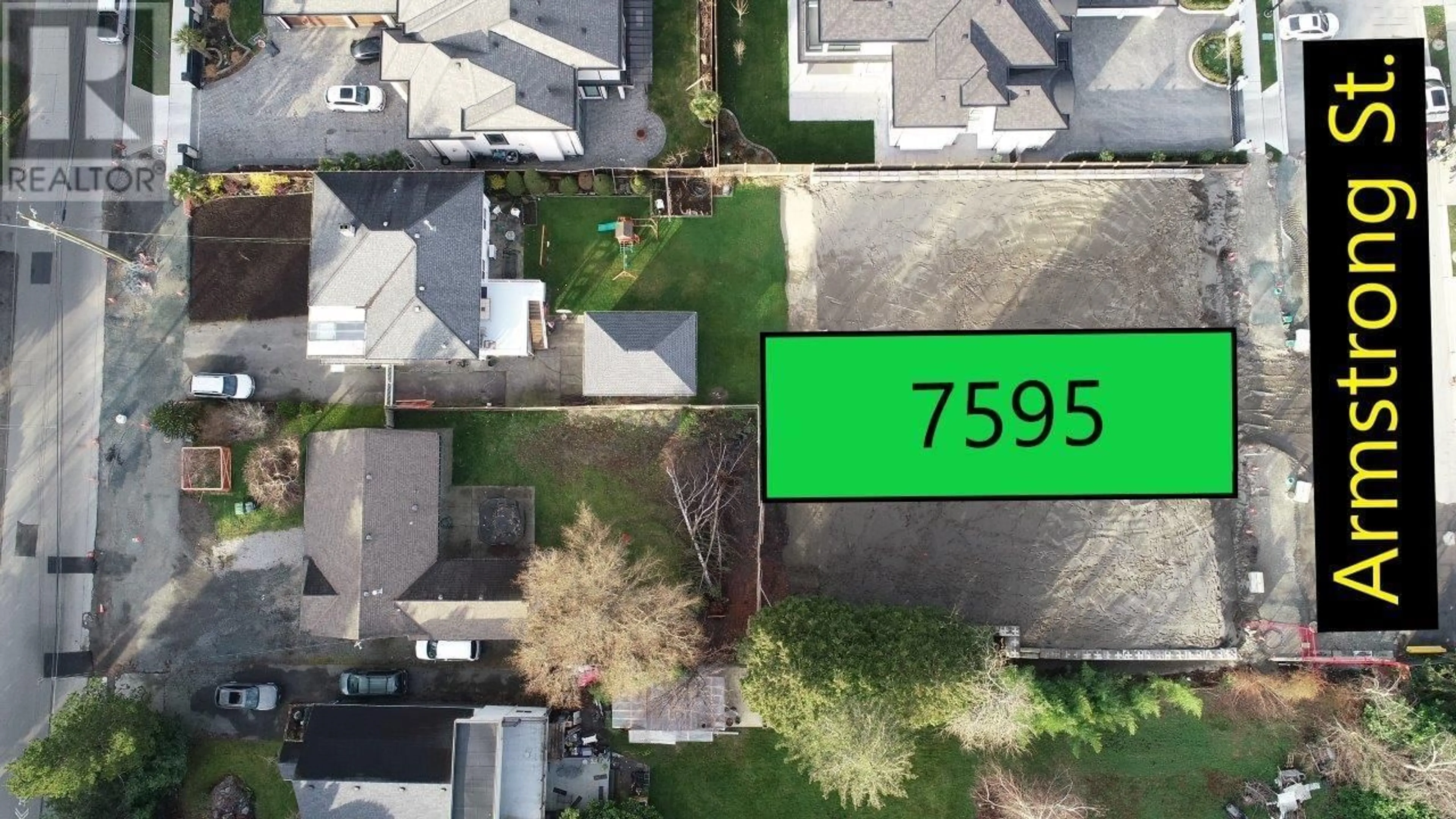 A pic from outside/outdoor area/front of a property/back of a property/a pic from drone, street for 7595 ARMSTRONG STREET, Richmond British Columbia V6Y0K5