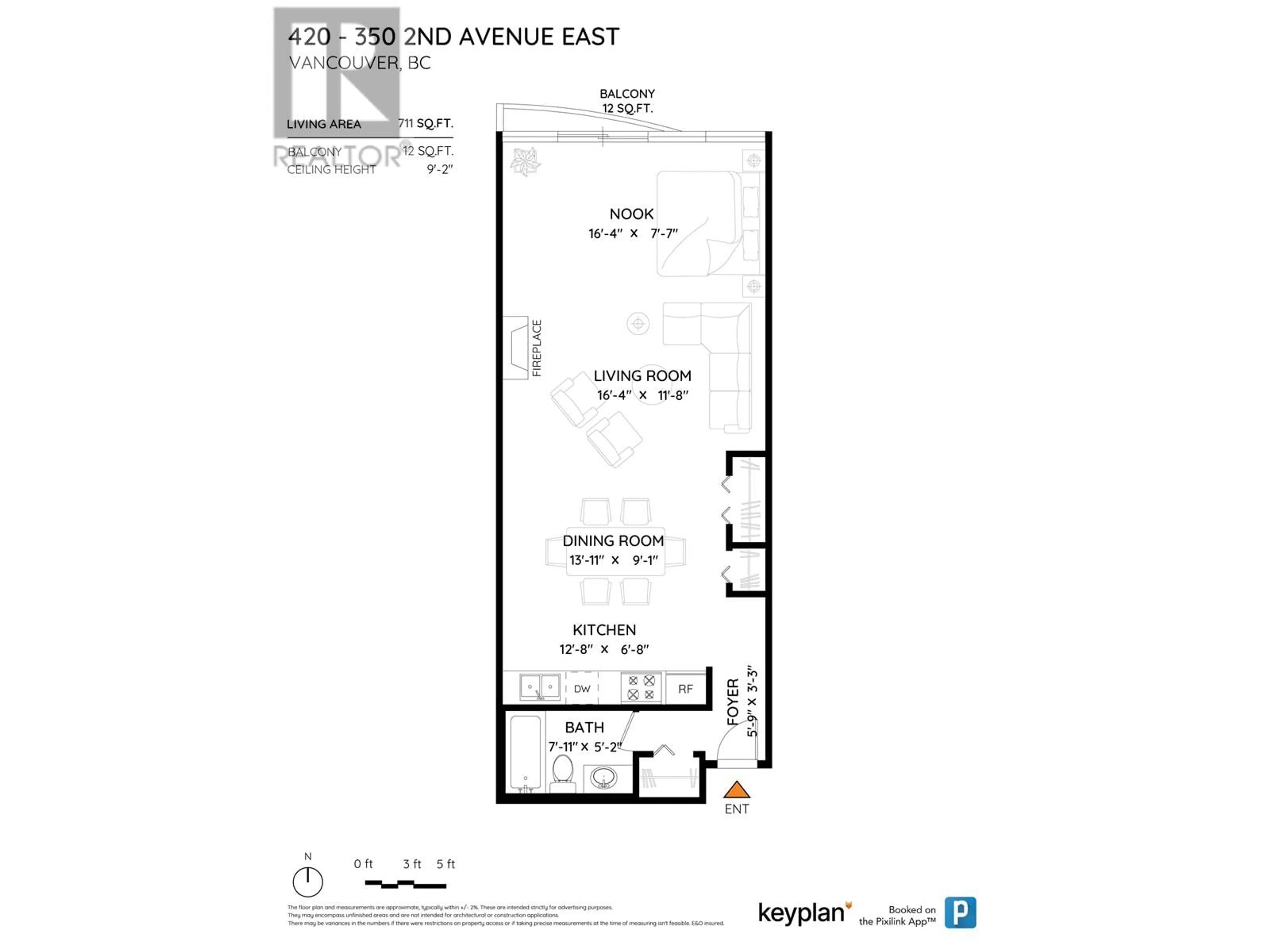 Floor plan for 420 350 E 2ND AVENUE, Vancouver British Columbia V5T4R8