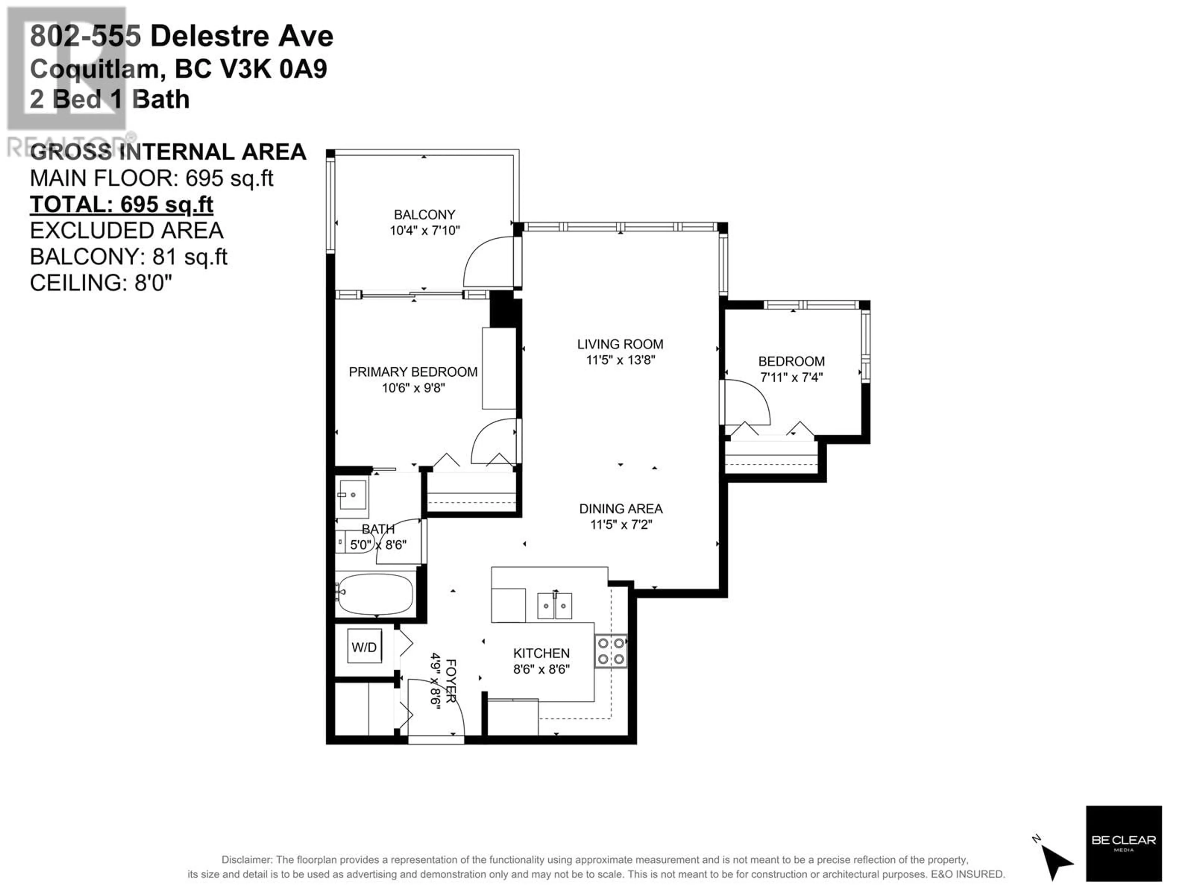 Floor plan for 802 555 DELESTRE AVENUE, Coquitlam British Columbia V3K0A9