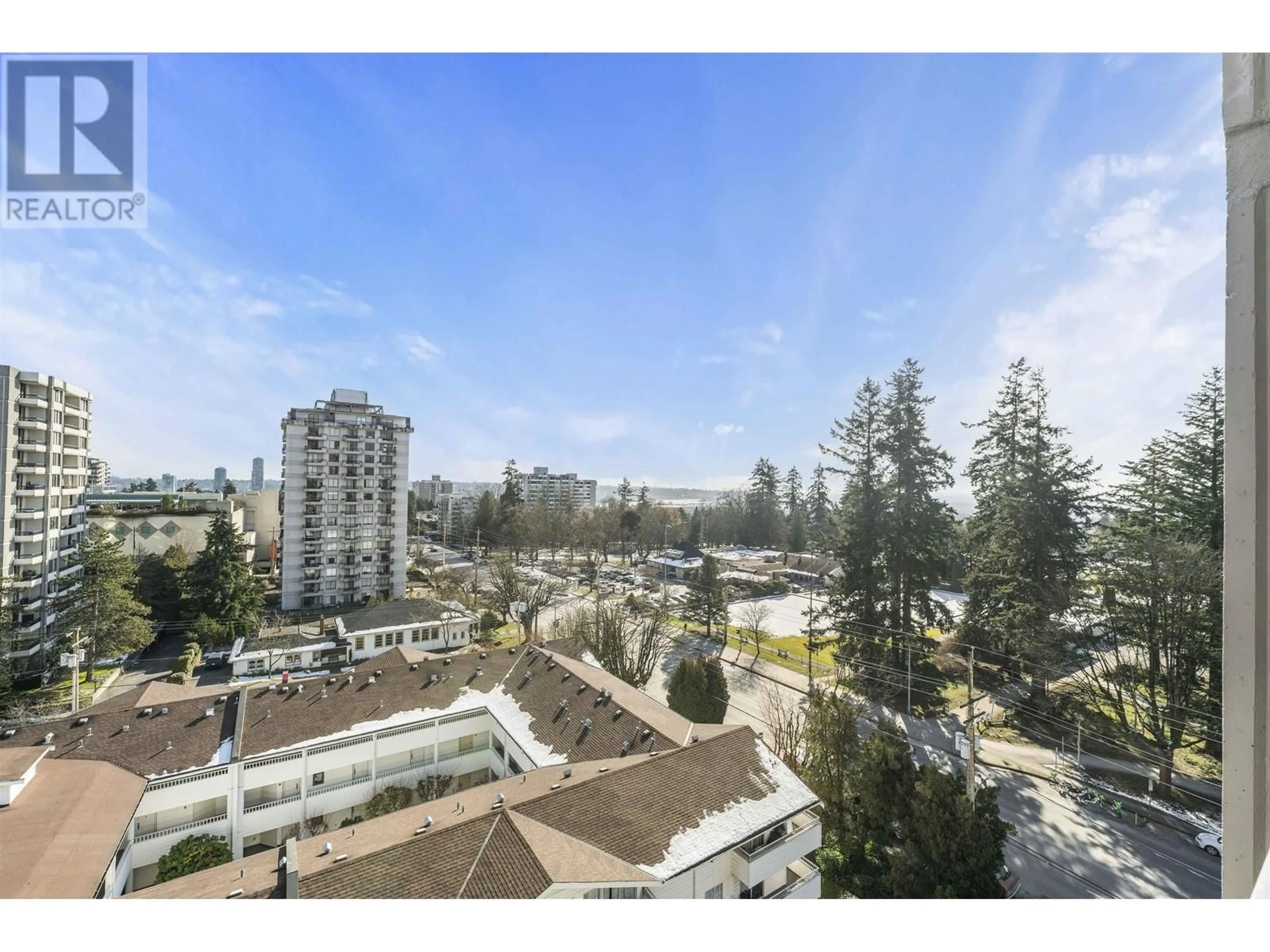 A pic from outside/outdoor area/front of a property/back of a property/a pic from drone, city buildings view from balcony for 1005 740 HAMILTON STREET, New Westminster British Columbia V3M5T7