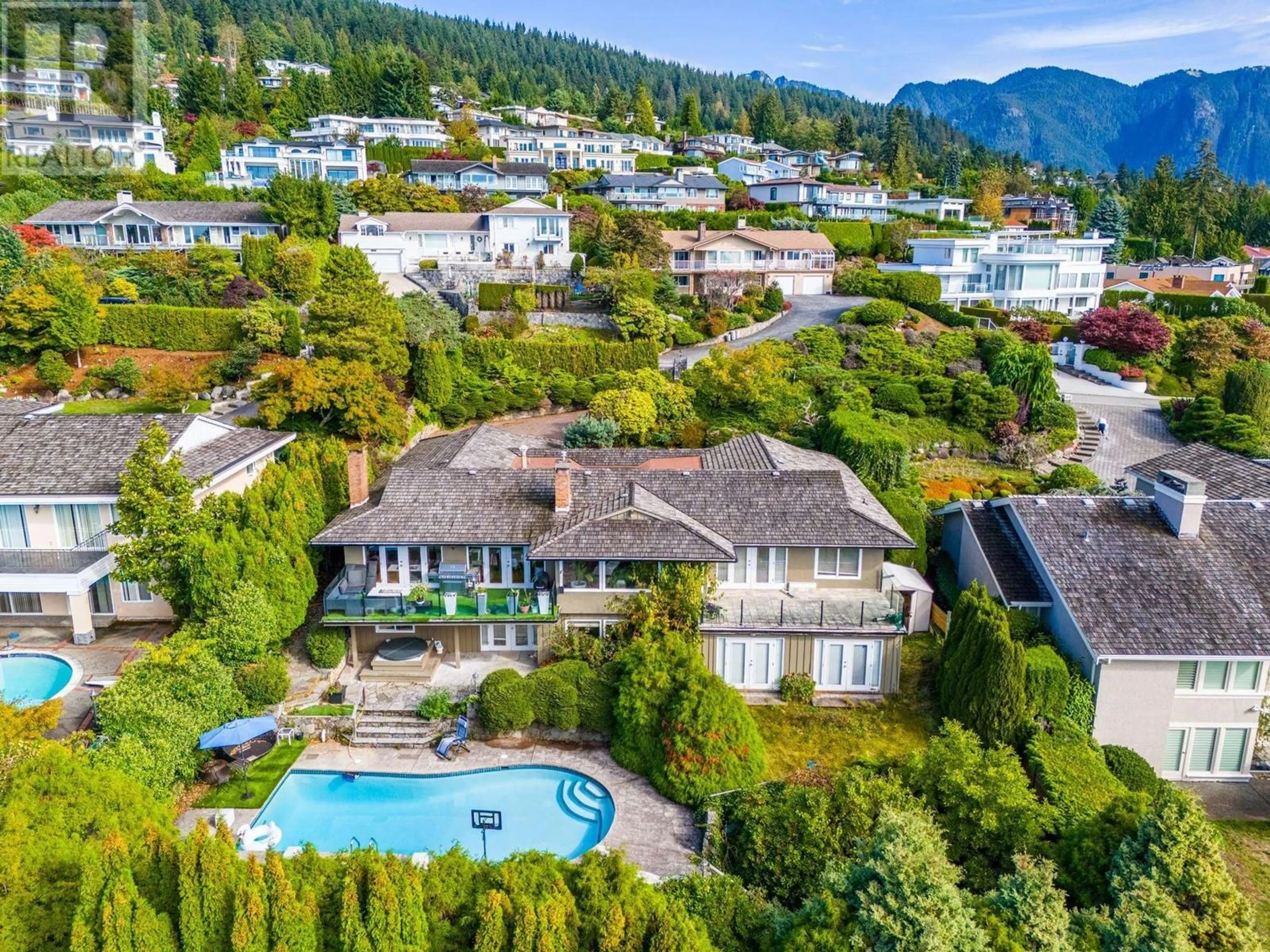 A pic from outside/outdoor area/front of a property/back of a property/a pic from drone, mountain view for 1390 CHARTWELL DRIVE, West Vancouver British Columbia V7S2R5