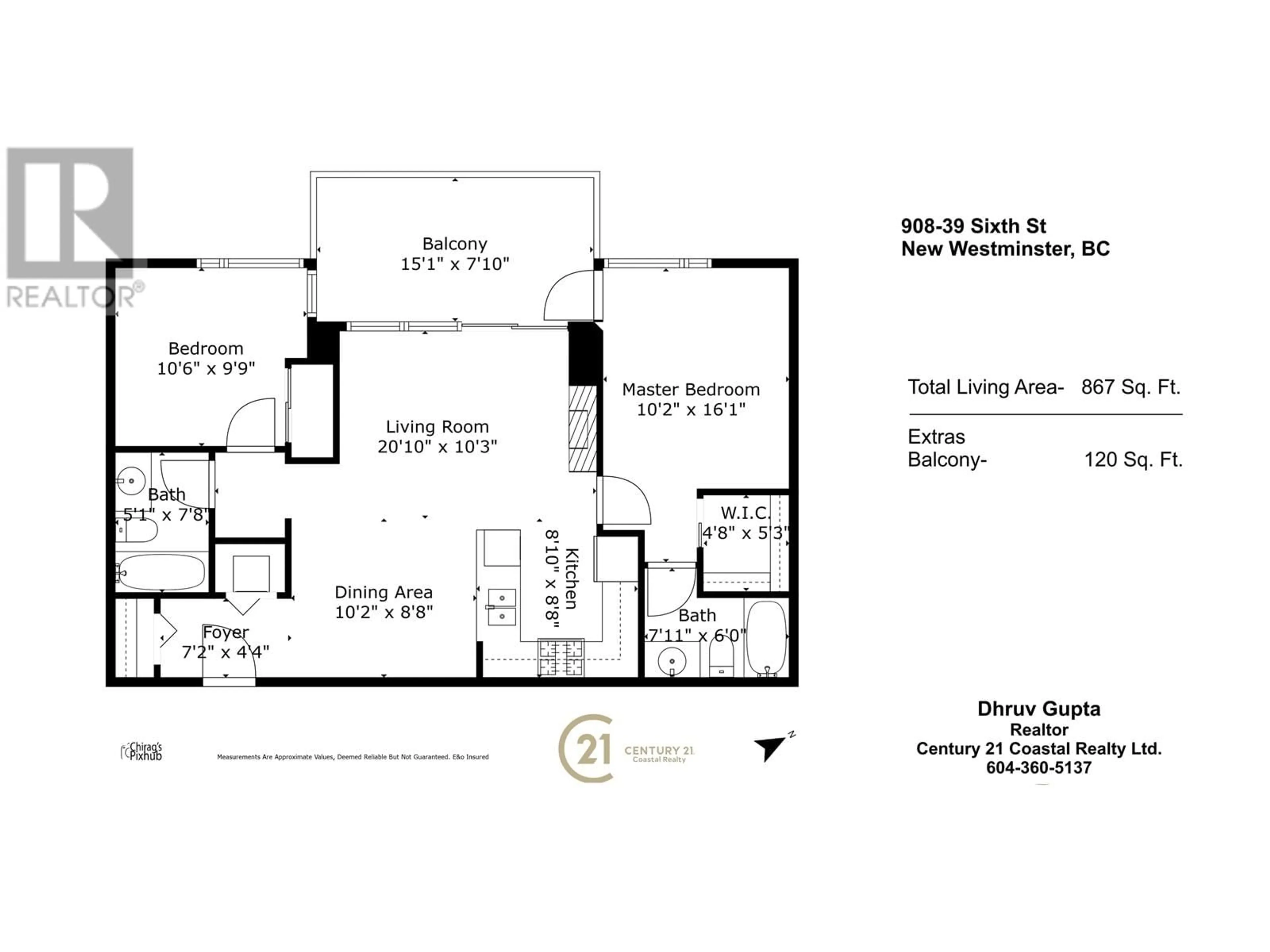 Floor plan for 908 - 39 SIXTH STREET, New Westminster British Columbia V3L0B3
