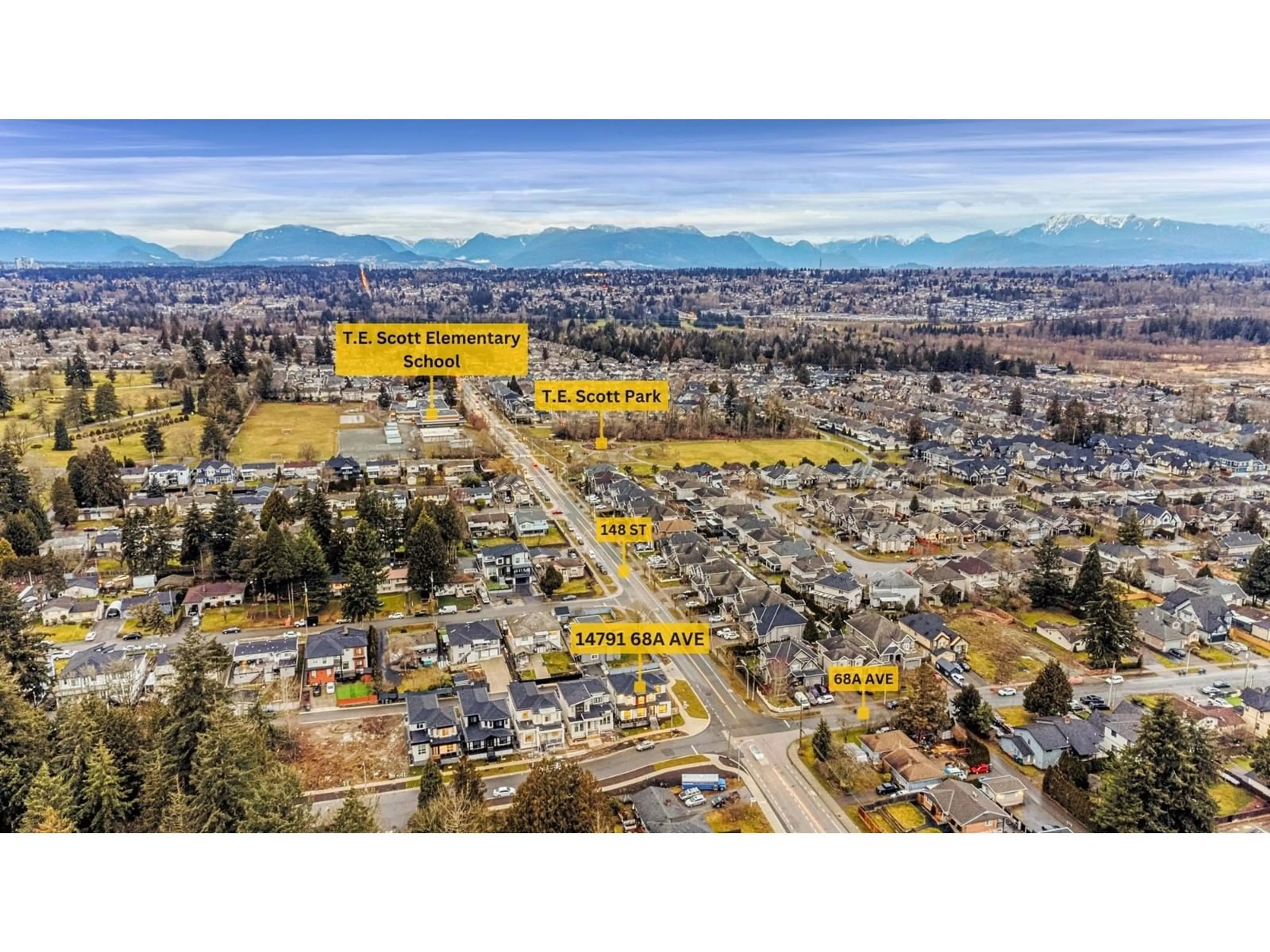 A pic from outside/outdoor area/front of a property/back of a property/a pic from drone, mountain view for 14791 68A AVENUE, Surrey British Columbia V3S3C9