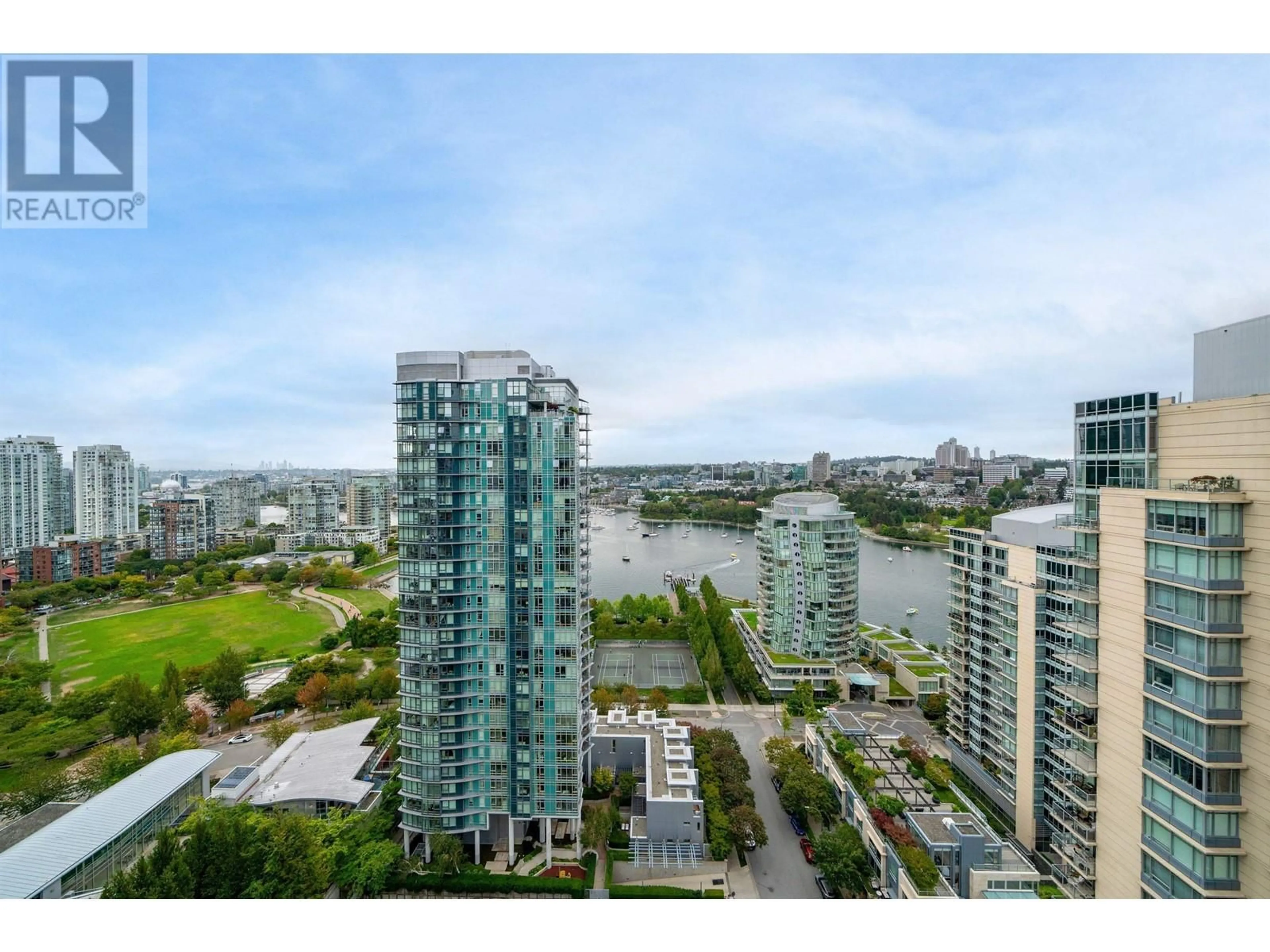 A pic from outside/outdoor area/front of a property/back of a property/a pic from drone, water/lake/river/ocean view for 2802 455 BEACH CRESCENT, Vancouver British Columbia V6Z3E5