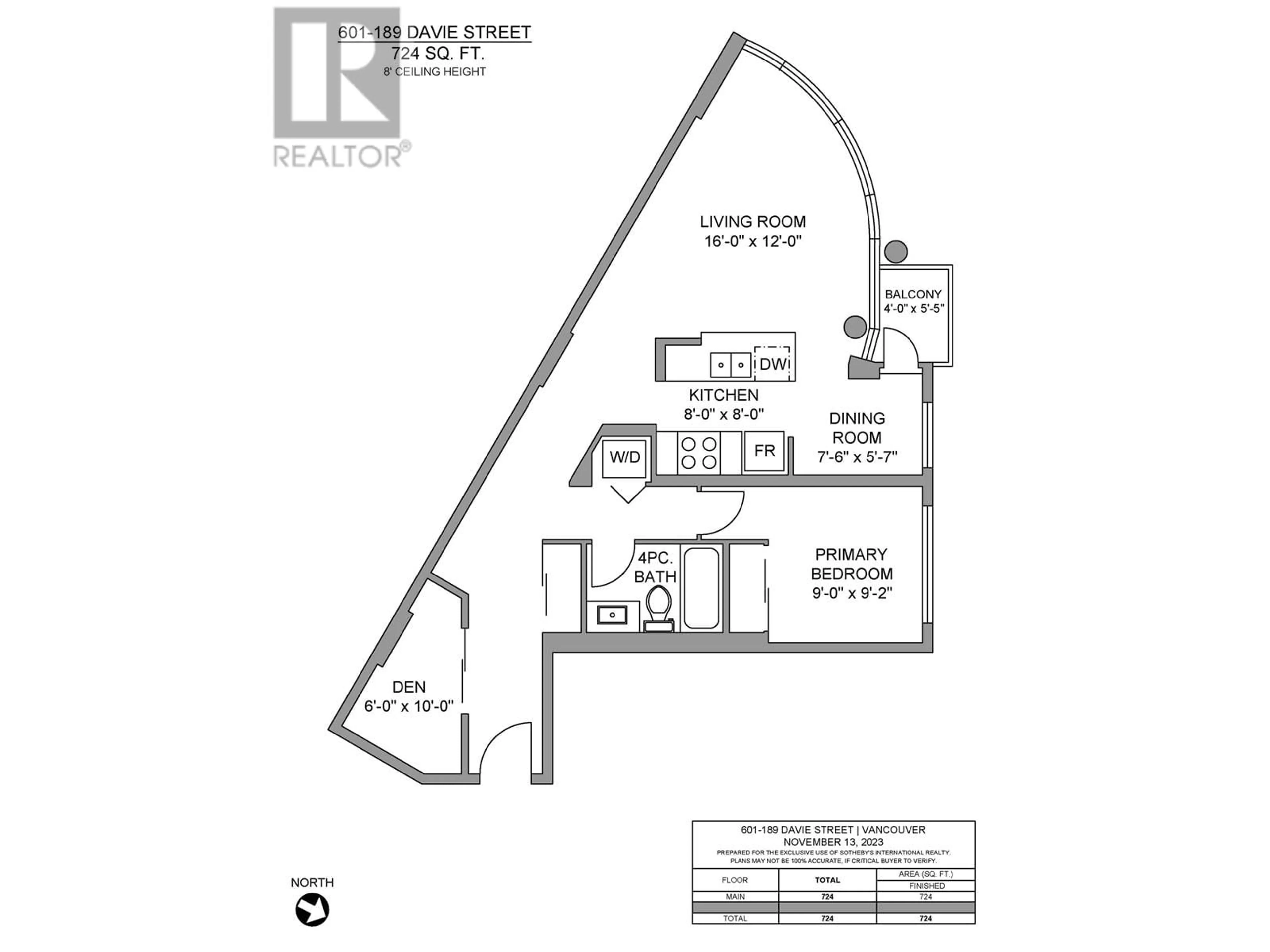 Floor plan for 601 189 DAVIE STREET, Vancouver British Columbia V6Z2X9