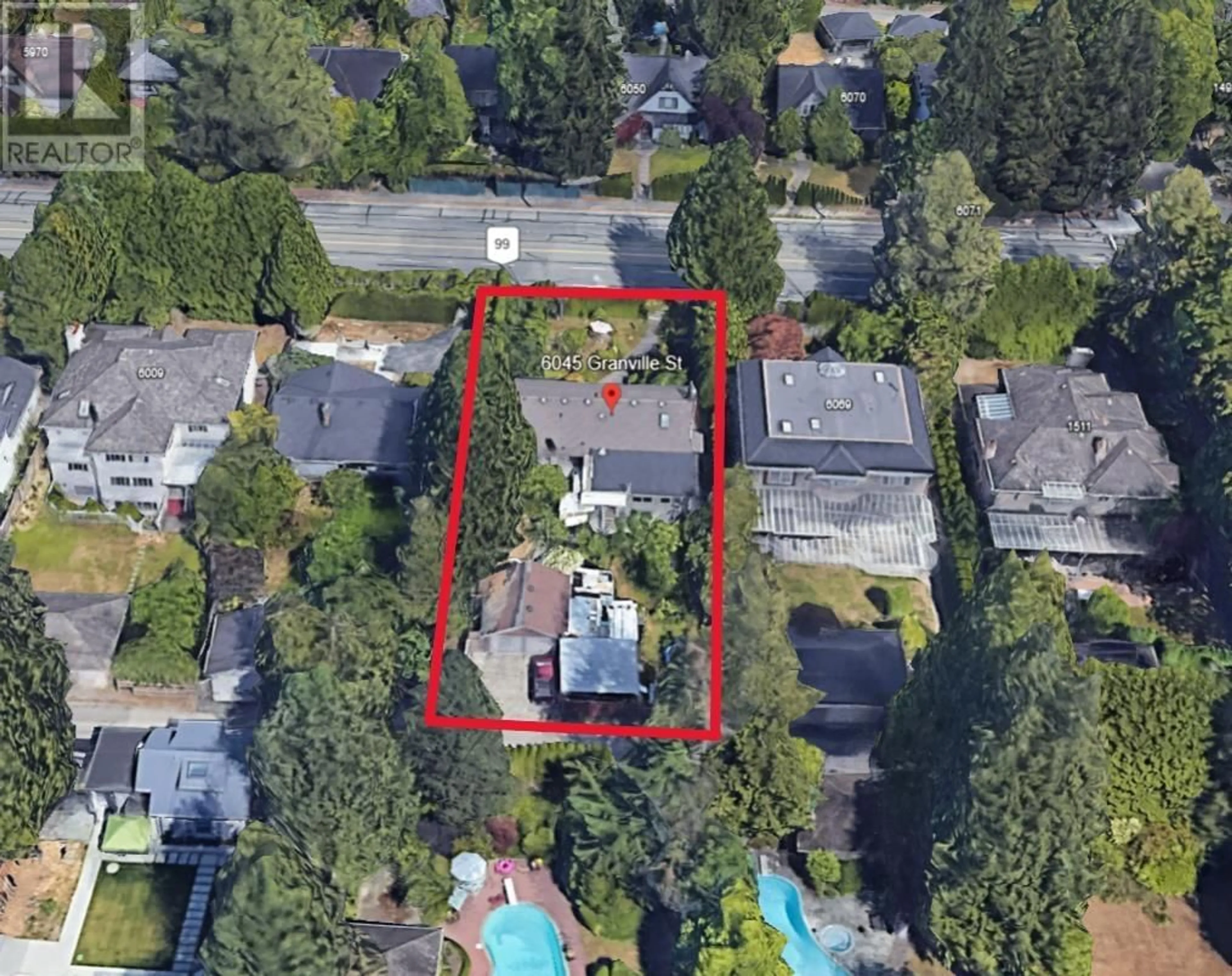 A pic from outside/outdoor area/front of a property/back of a property/a pic from drone, street for 6045 GRANVILLE STREET, Vancouver British Columbia V6M3C9