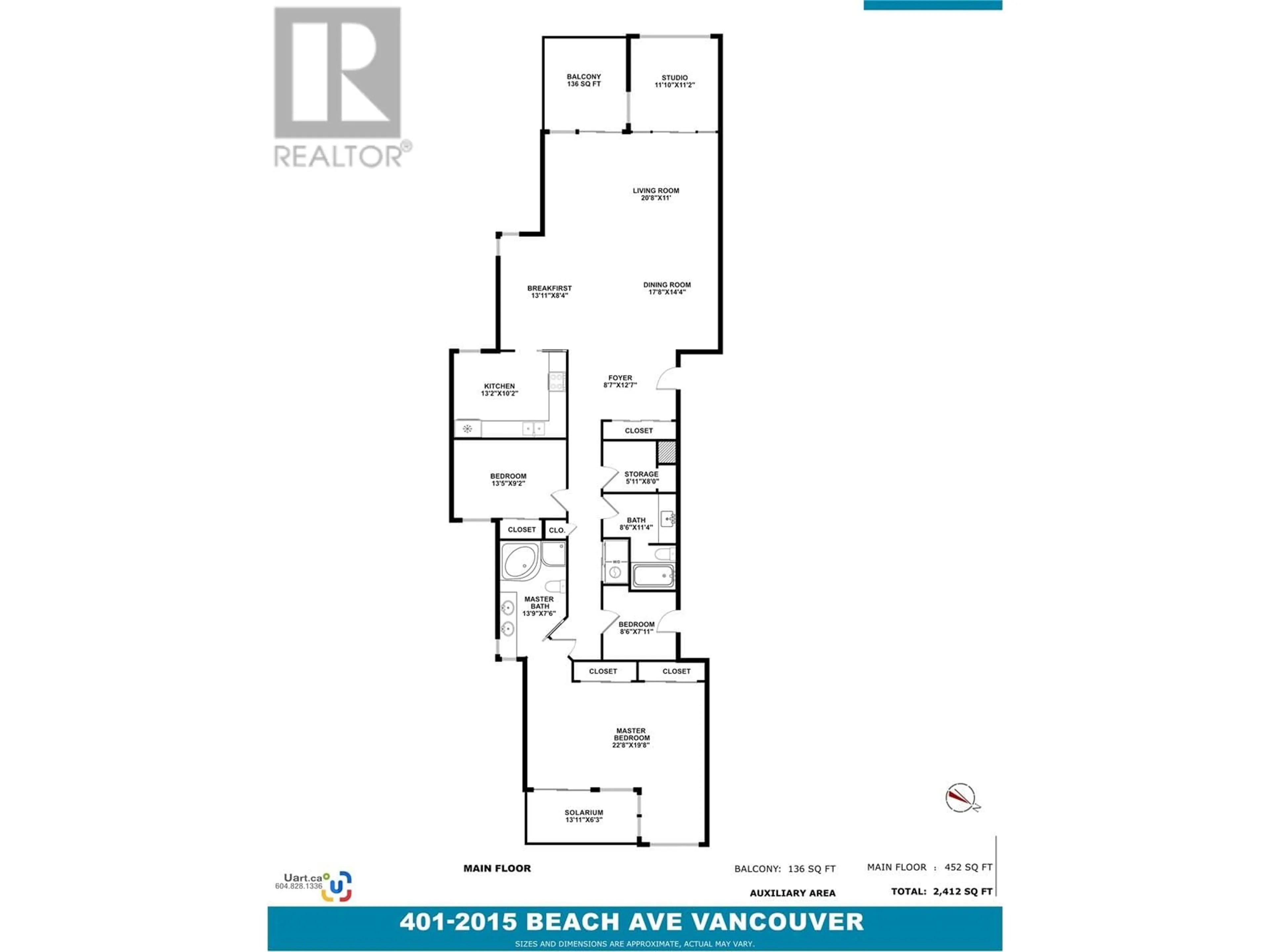 Floor plan for 401 2015 BEACH AVENUE, Vancouver British Columbia V6G1Z3