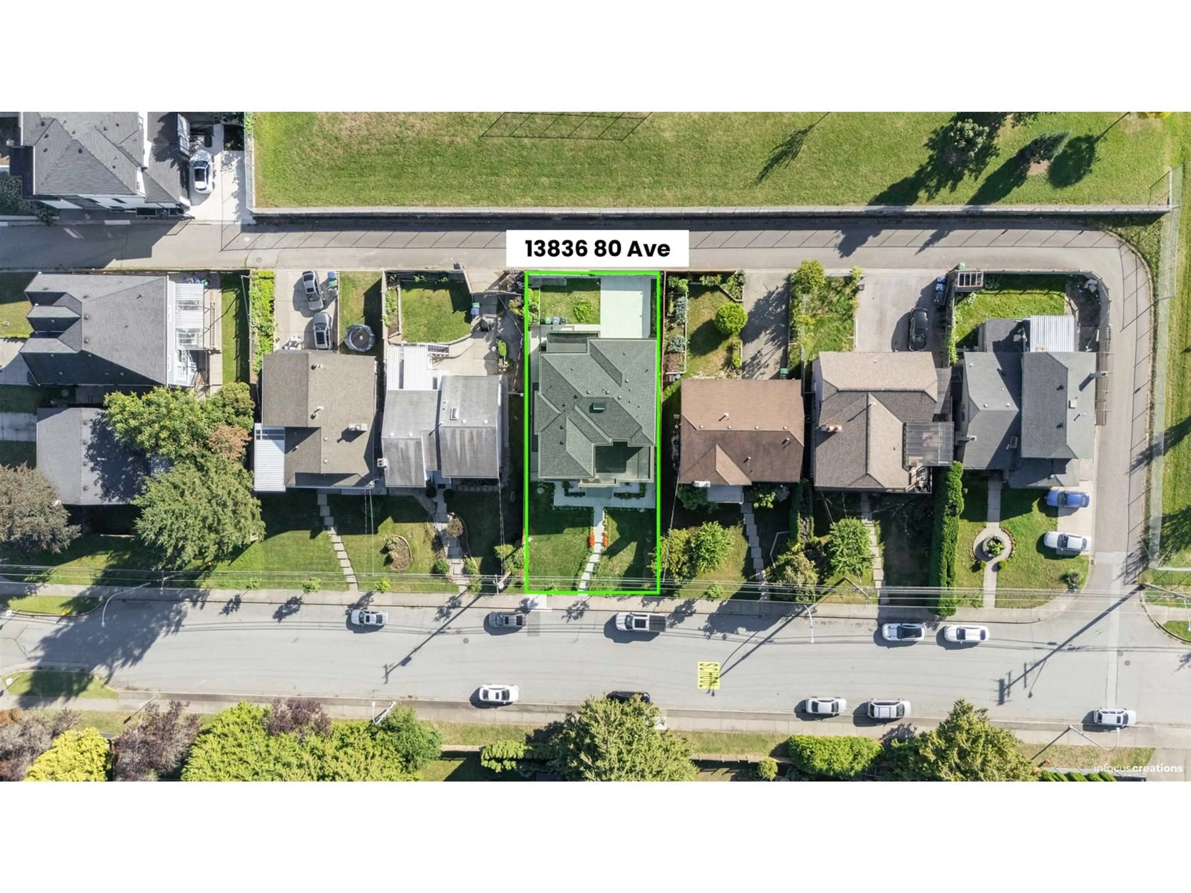 A pic from outside/outdoor area/front of a property/back of a property/a pic from drone, street for 13836 80 AVENUE, Surrey British Columbia V3W7X6