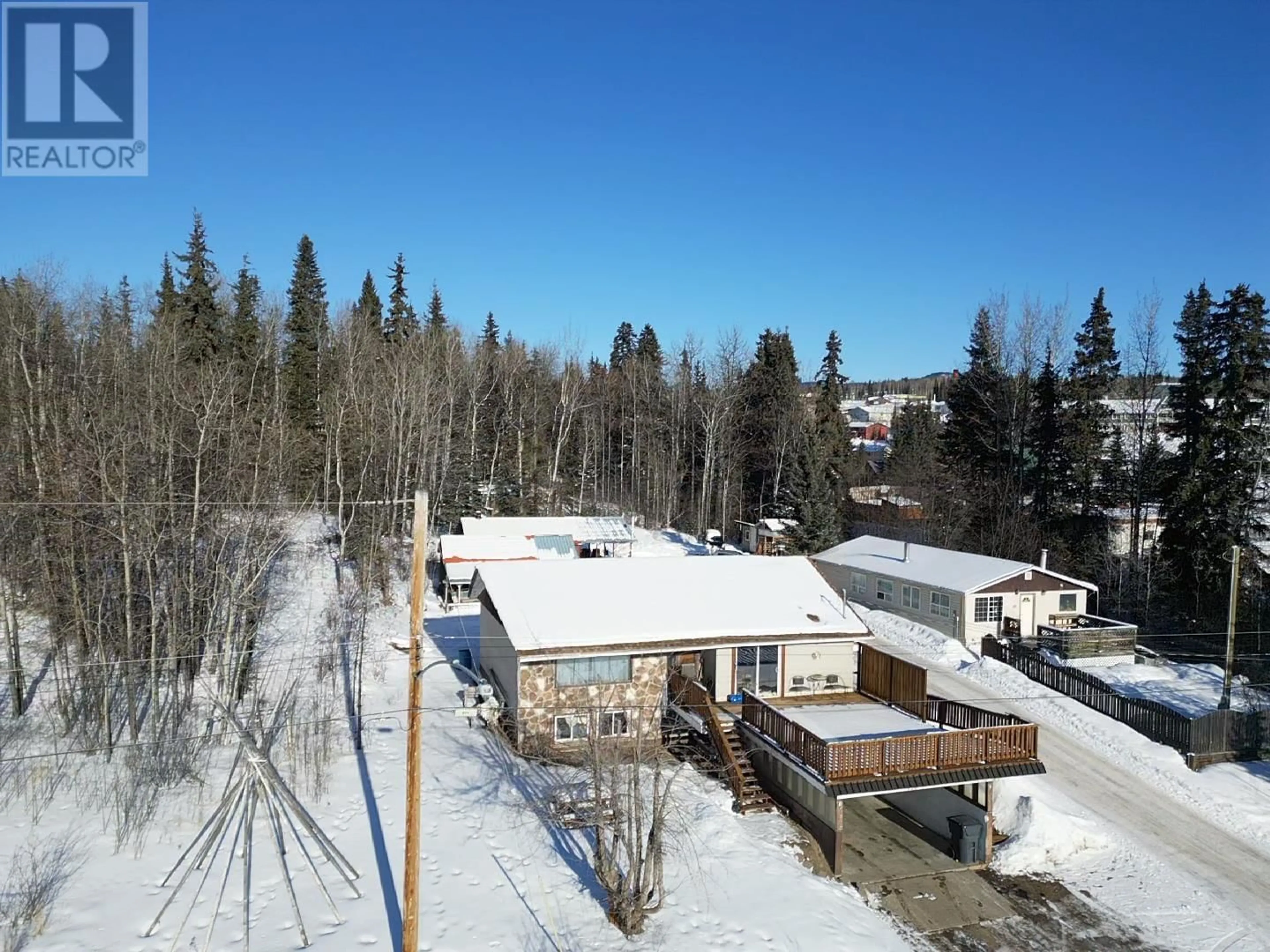 A pic from outside/outdoor area/front of a property/back of a property/a pic from drone, mountain view for 726 MULVANEY CRESCENT, Burns Lake British Columbia V0J1E0