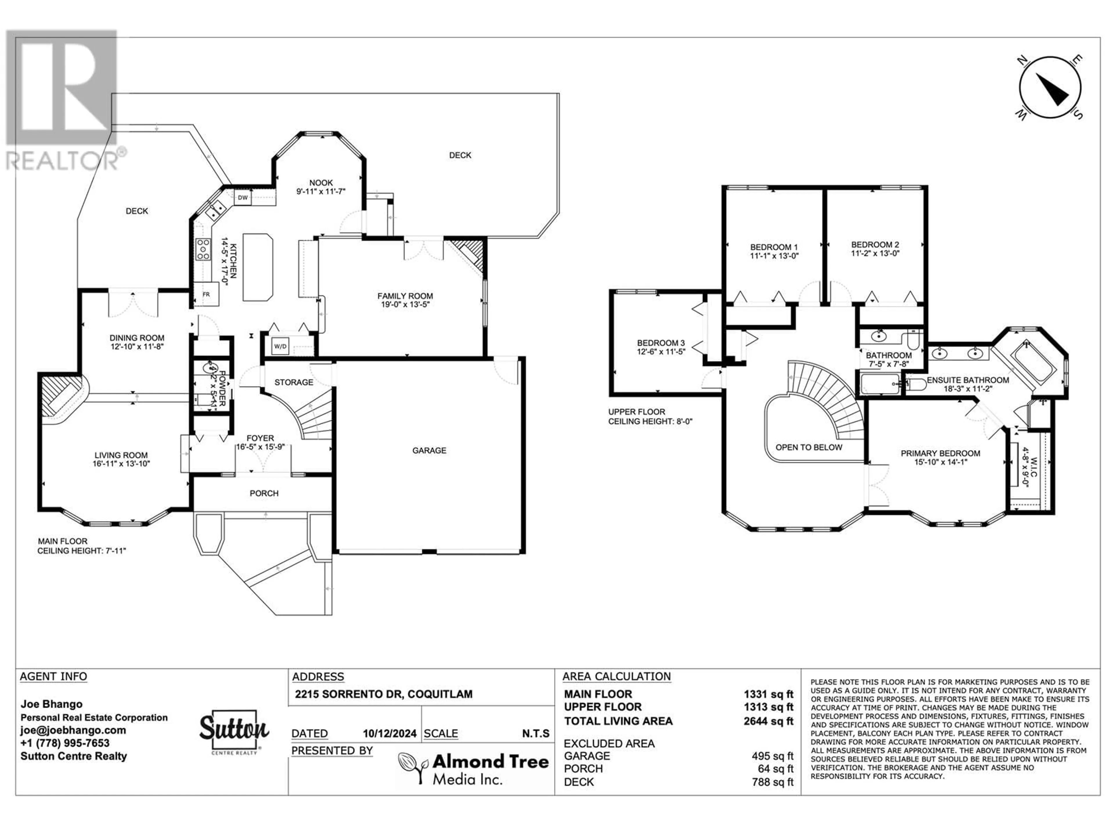 Floor plan for 2215 SORRENTO DRIVE, Coquitlam British Columbia V3K6H6