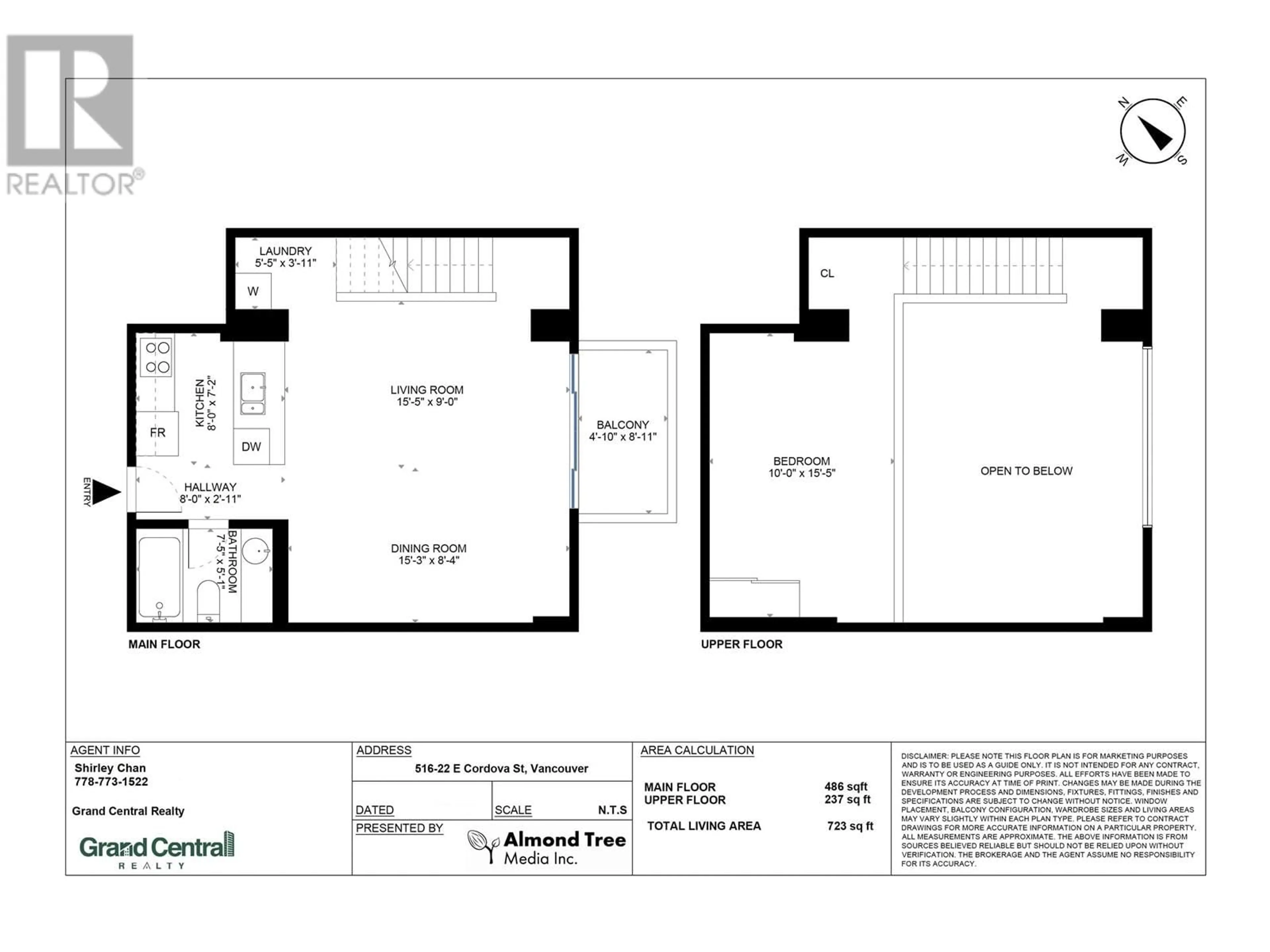 Floor plan for 516 22 E CORDOVA STREET, Vancouver British Columbia V6A4G8