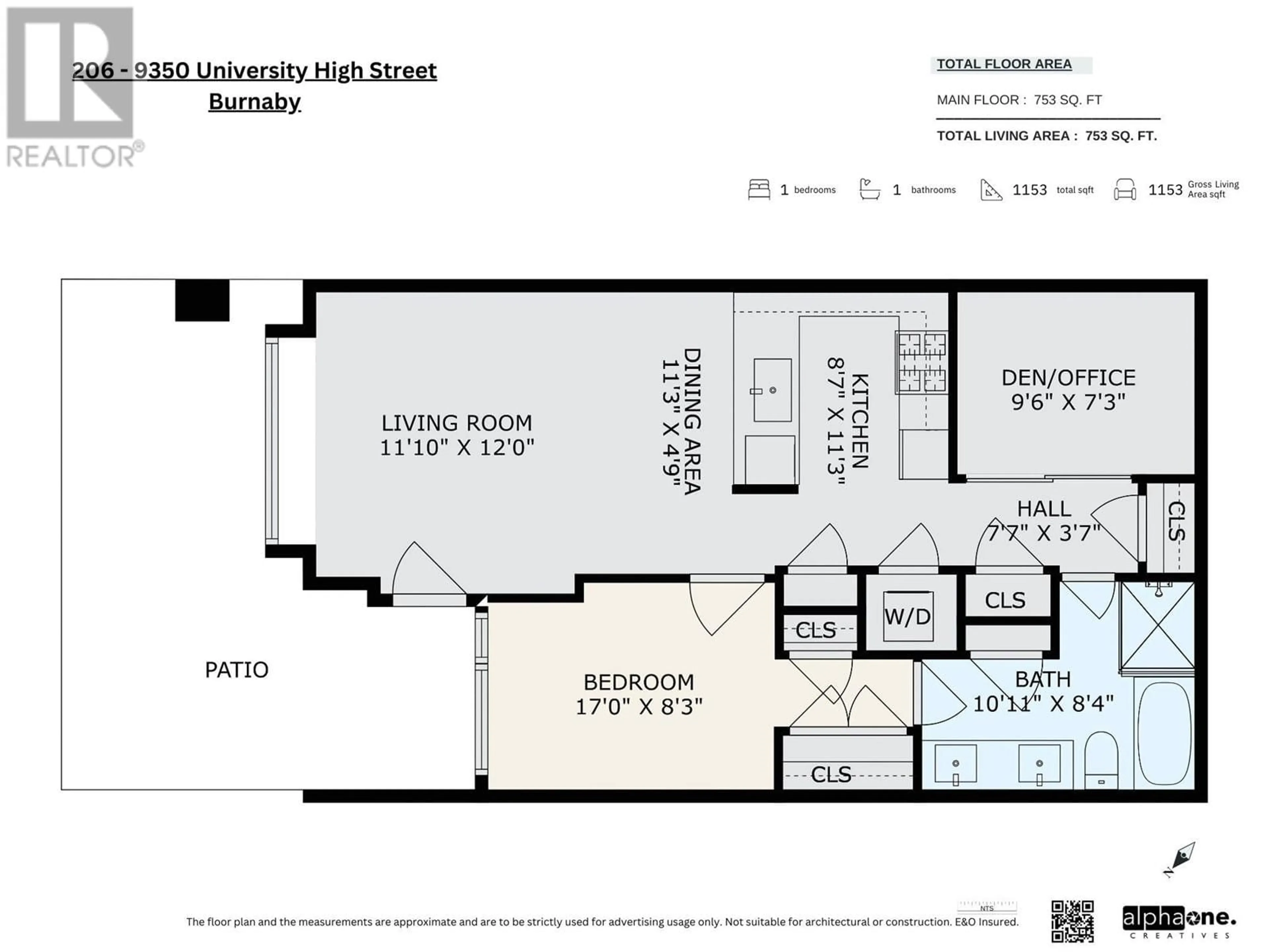 Floor plan for 206 9350 UNIVERSITY HIGH STREET, Burnaby British Columbia V5A0B6