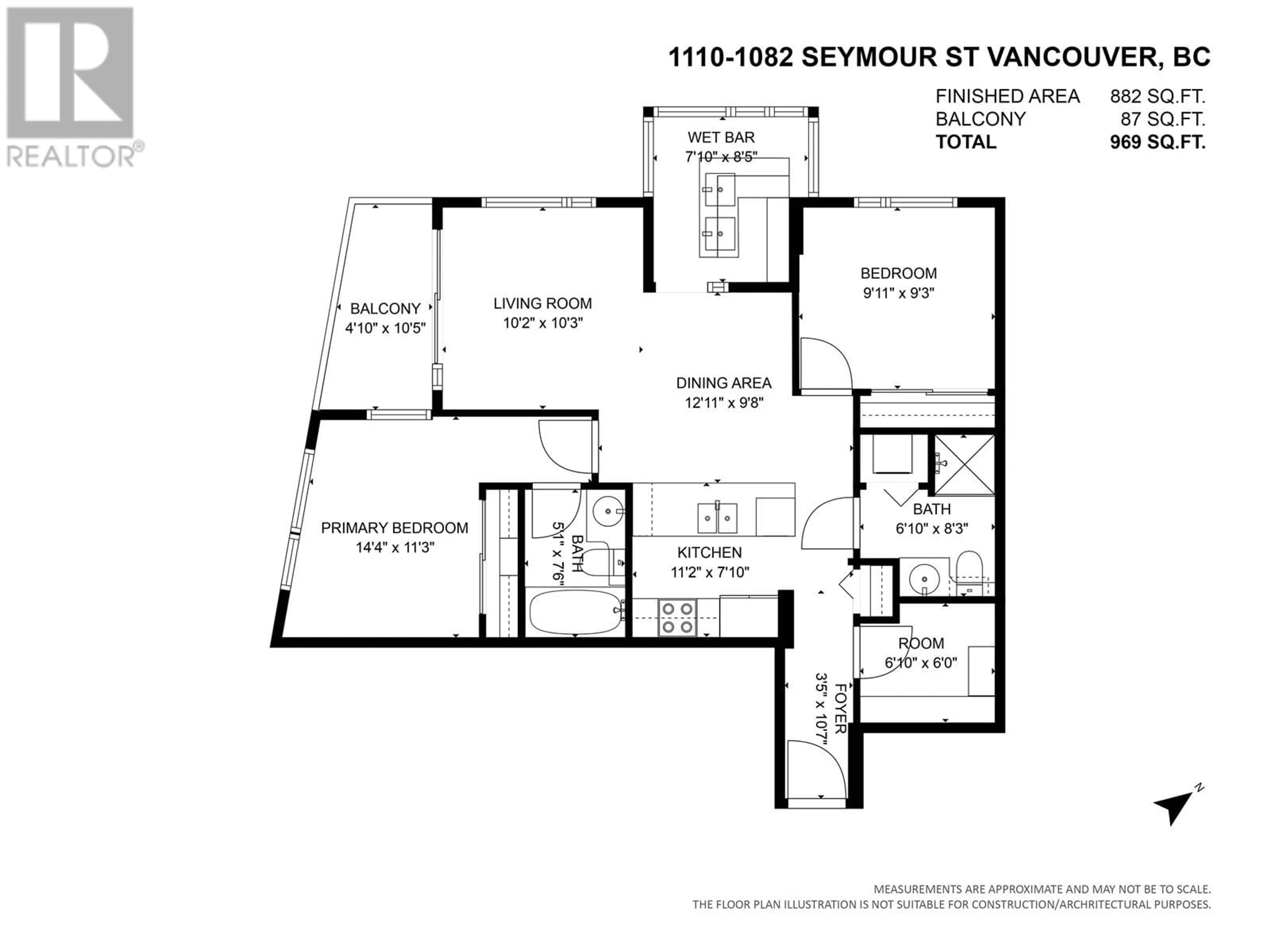 Floor plan for 1110 1082 SEYMOUR STREET, Vancouver British Columbia V6B1X9