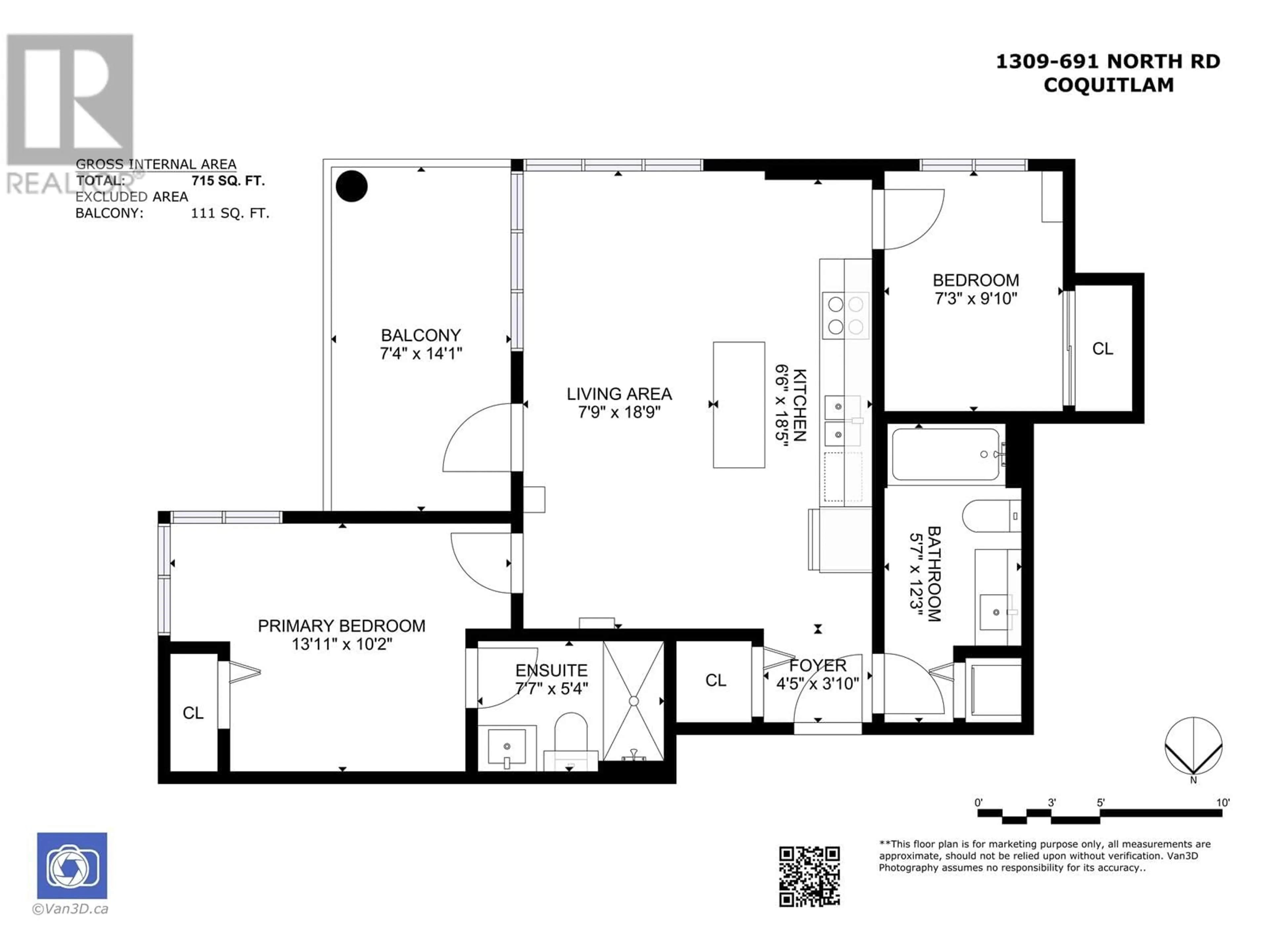 Floor plan for 1309 - 691 NORTH ROAD, Coquitlam British Columbia V3J0H9