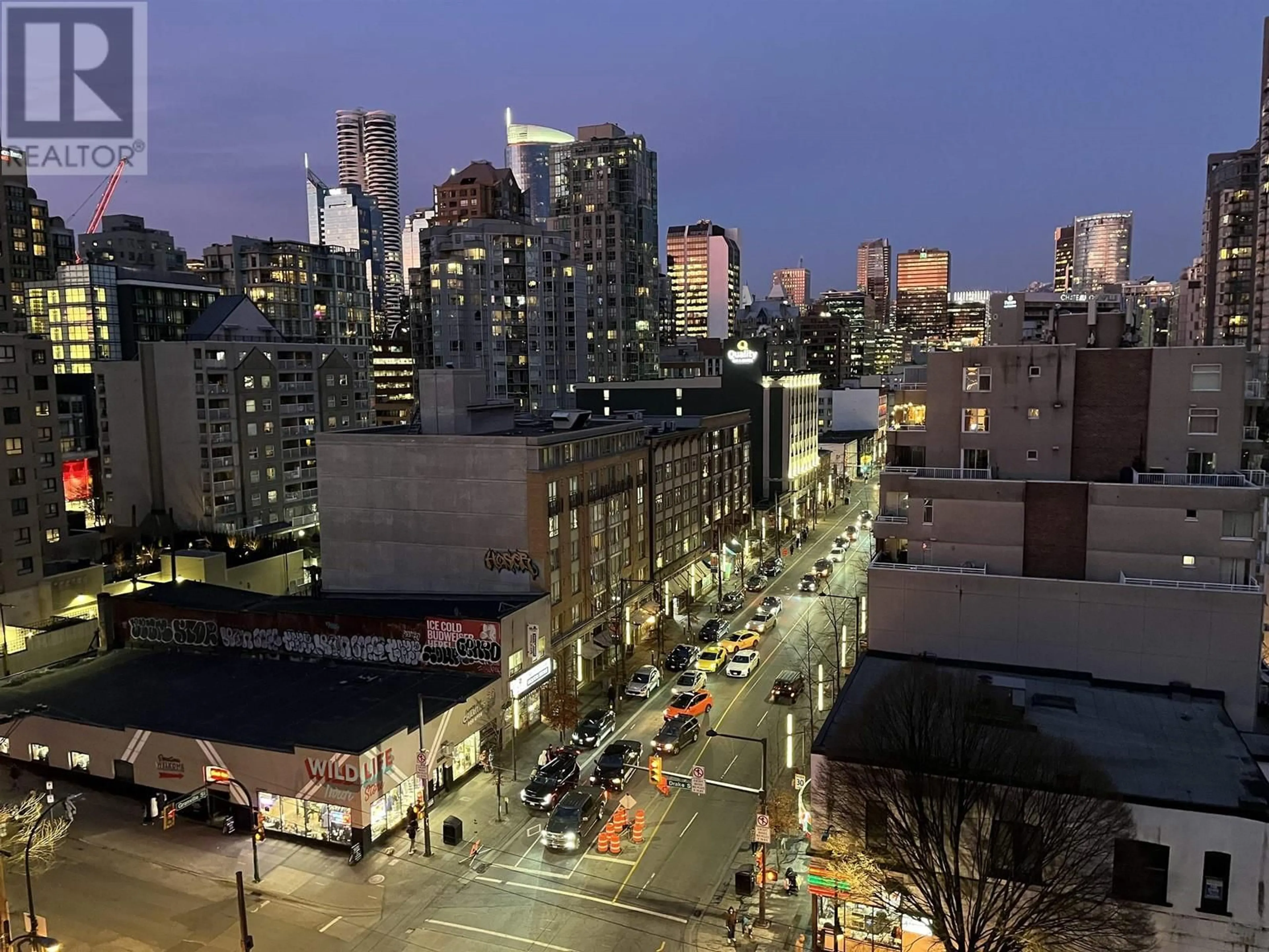 Patio, city buildings view from balcony for 1002 - 1325 ROLSTON STREET, Vancouver British Columbia V6B0M2