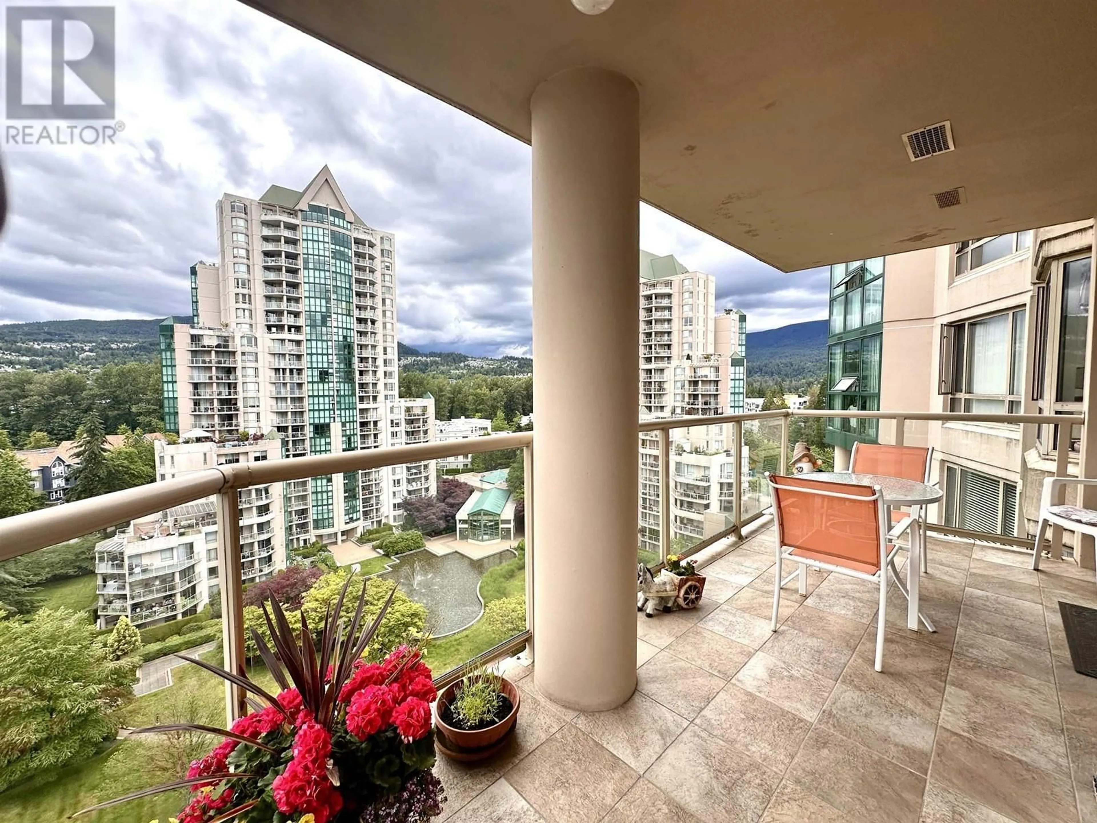 Balcony in the apartment, city buildings view from balcony for 1201 1190 PIPELINE ROAD, Coquitlam British Columbia V3B7T9