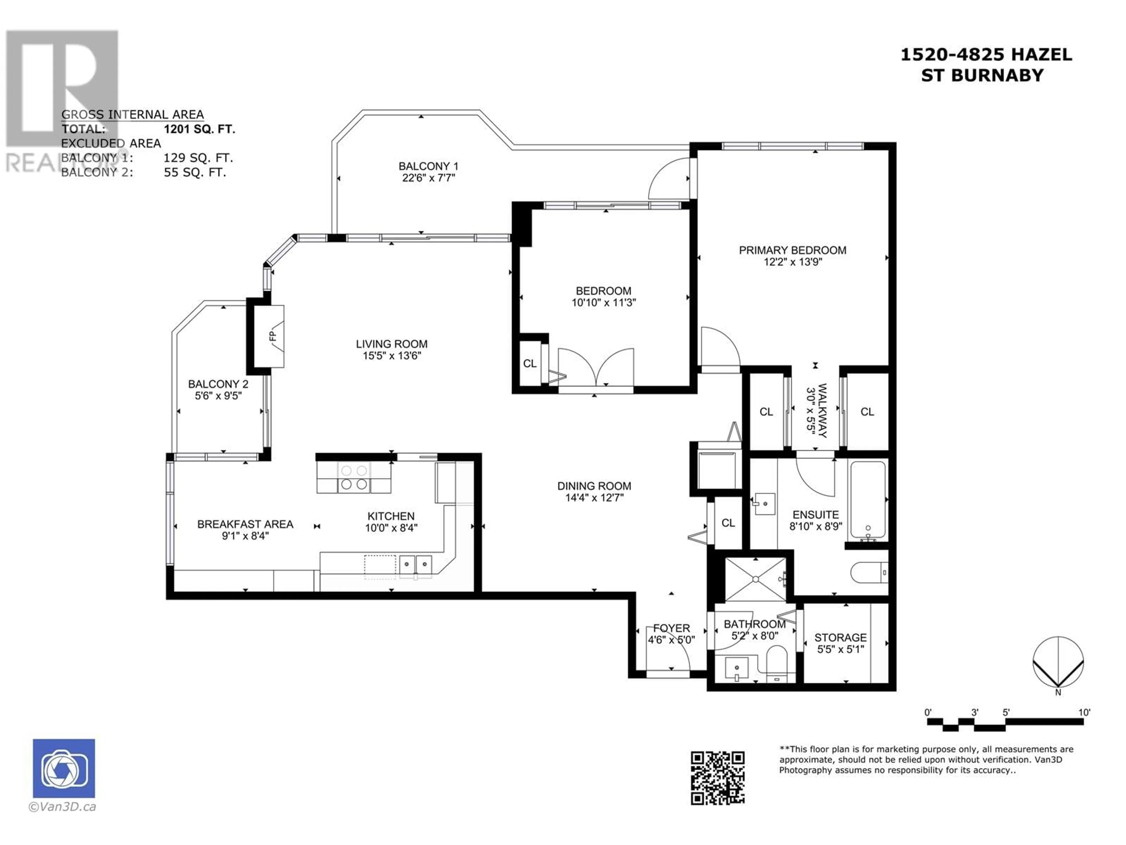 Floor plan for 1520 4825 HAZEL STREET, Burnaby British Columbia V5H4N4