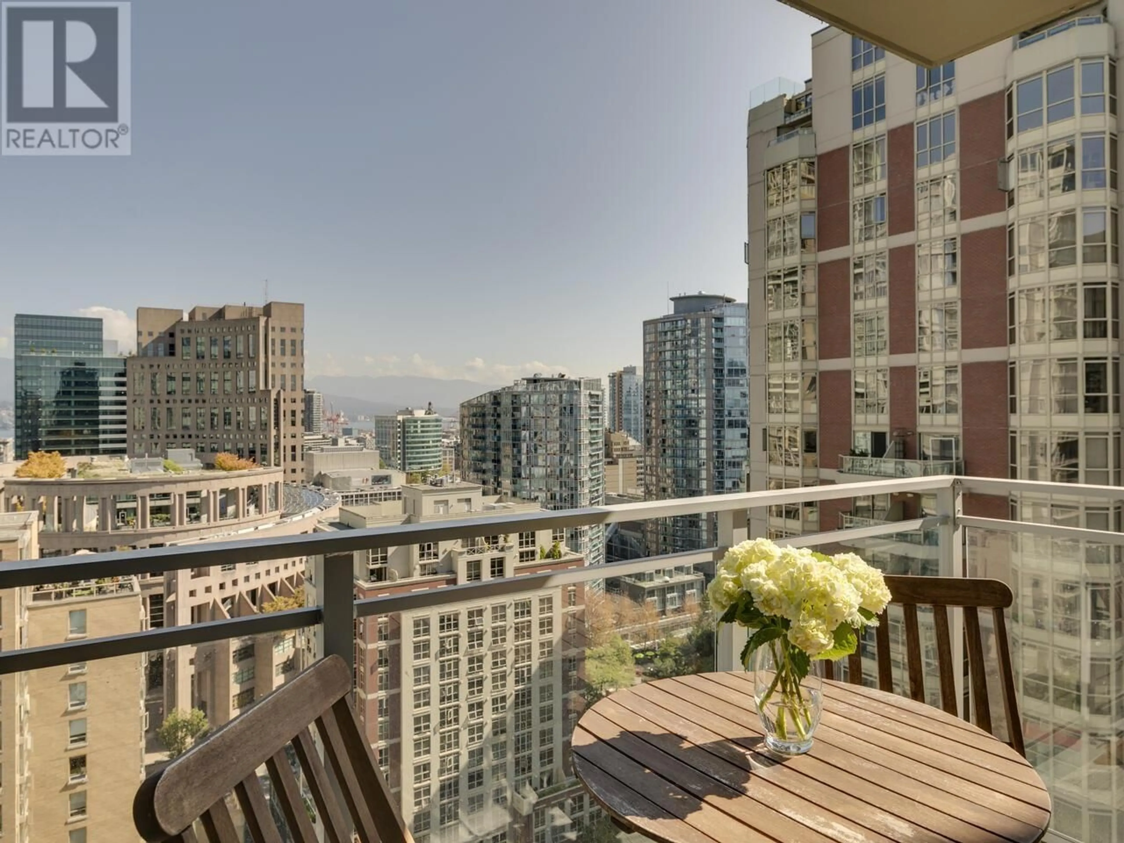 Balcony in the apartment, city buildings view from balcony for 2304 888 HOMER STREET, Vancouver British Columbia V6B0H7