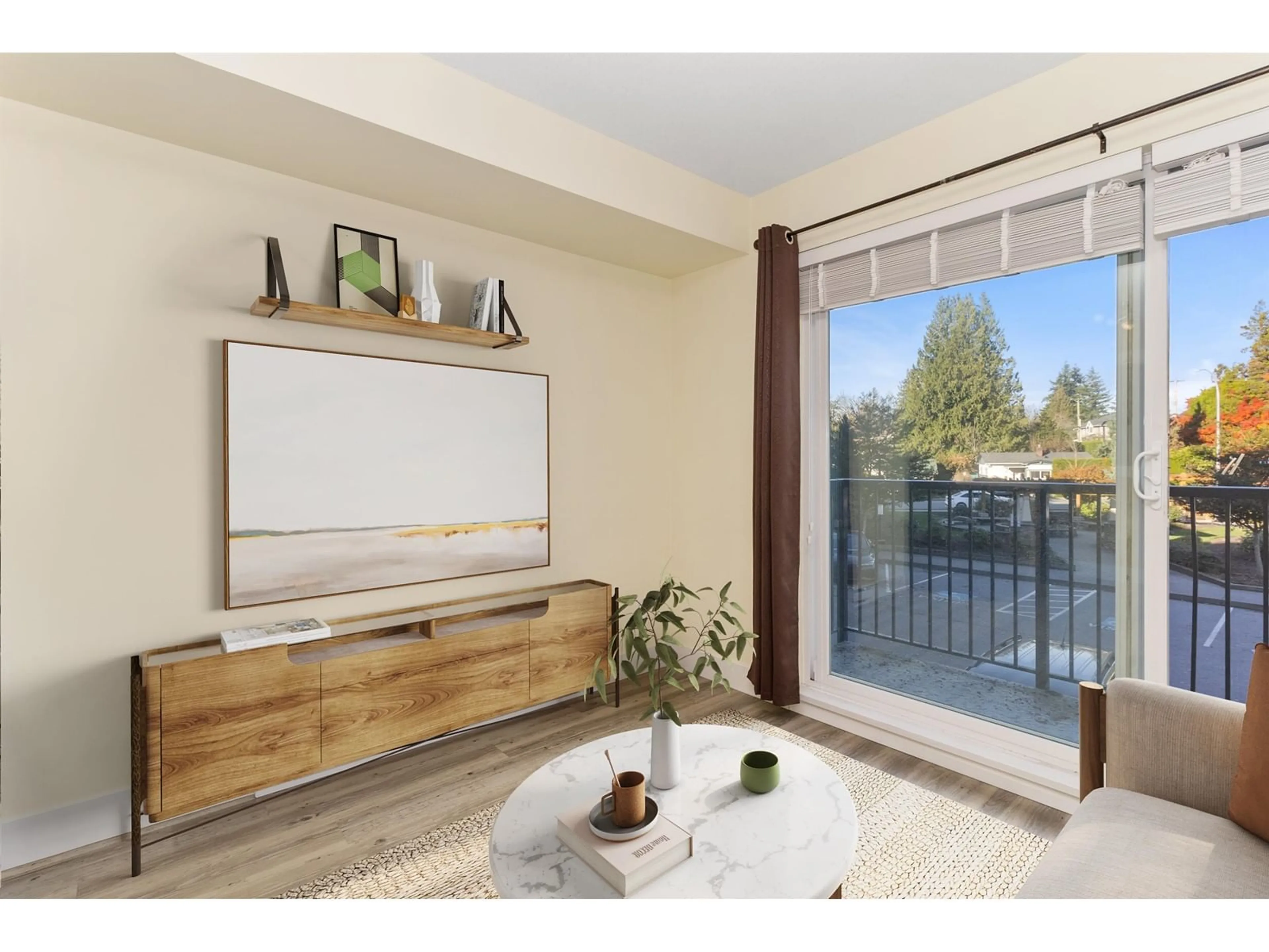 Living room with furniture, wood/laminate floor for 222 - 2565 CAMPBELL, Abbotsford British Columbia V2S0E3