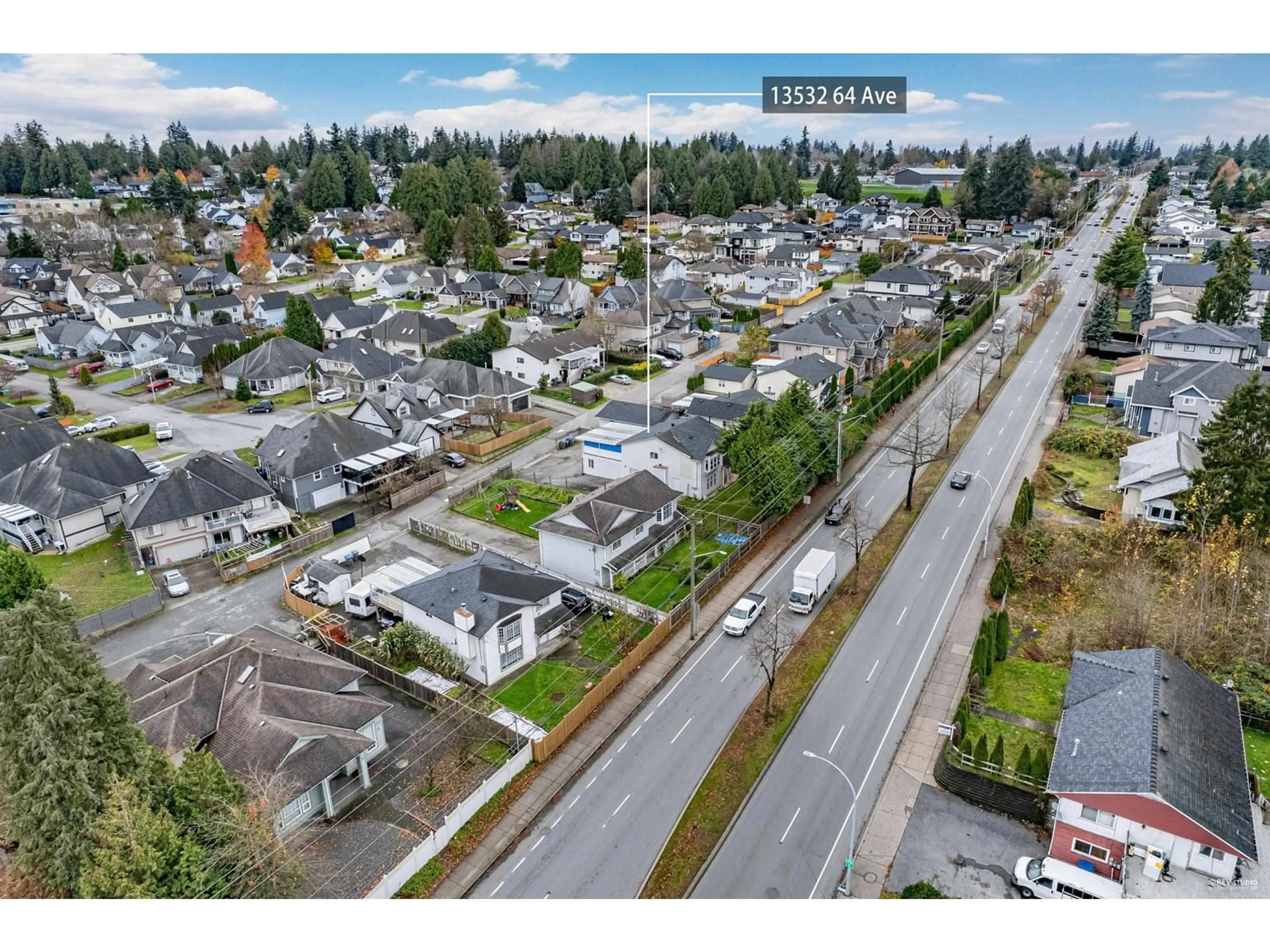 A pic from outside/outdoor area/front of a property/back of a property/a pic from drone, street for 13532 64 AVENUE, Surrey British Columbia V3W1Y3