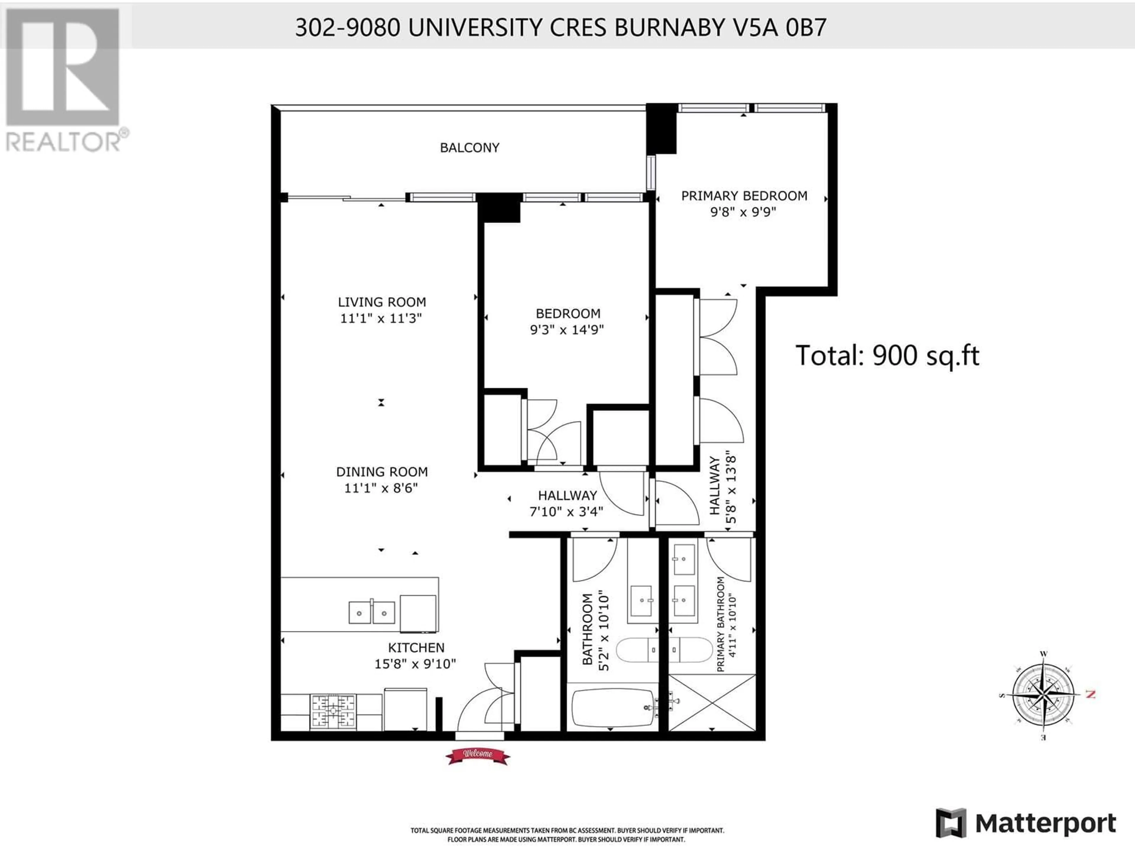 Floor plan for 302 - 9080 UNIVERSITY CRESCENT, Burnaby British Columbia V5A0B7