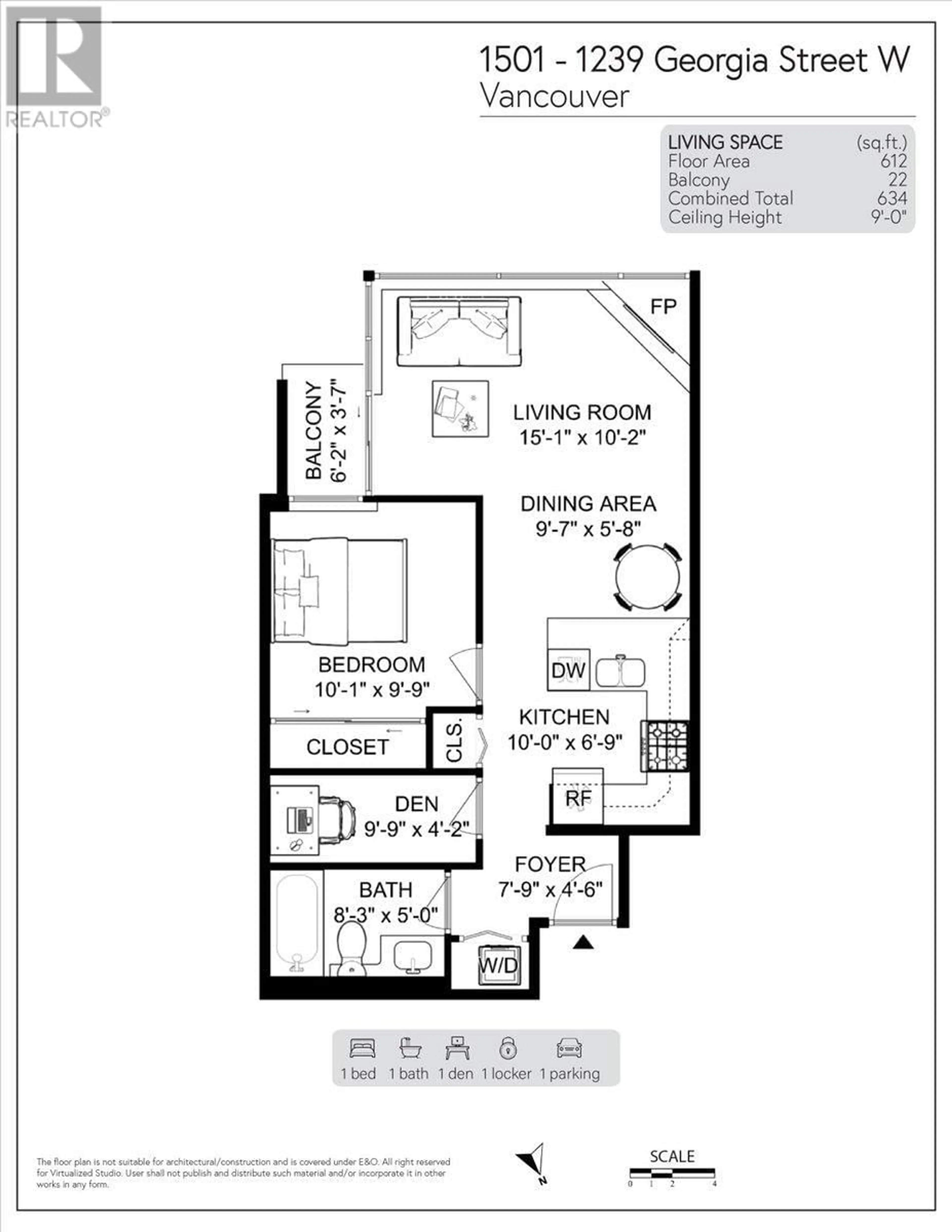 Floor plan for 1501 1239 W GEORGIA STREET, Vancouver British Columbia V6E4R8