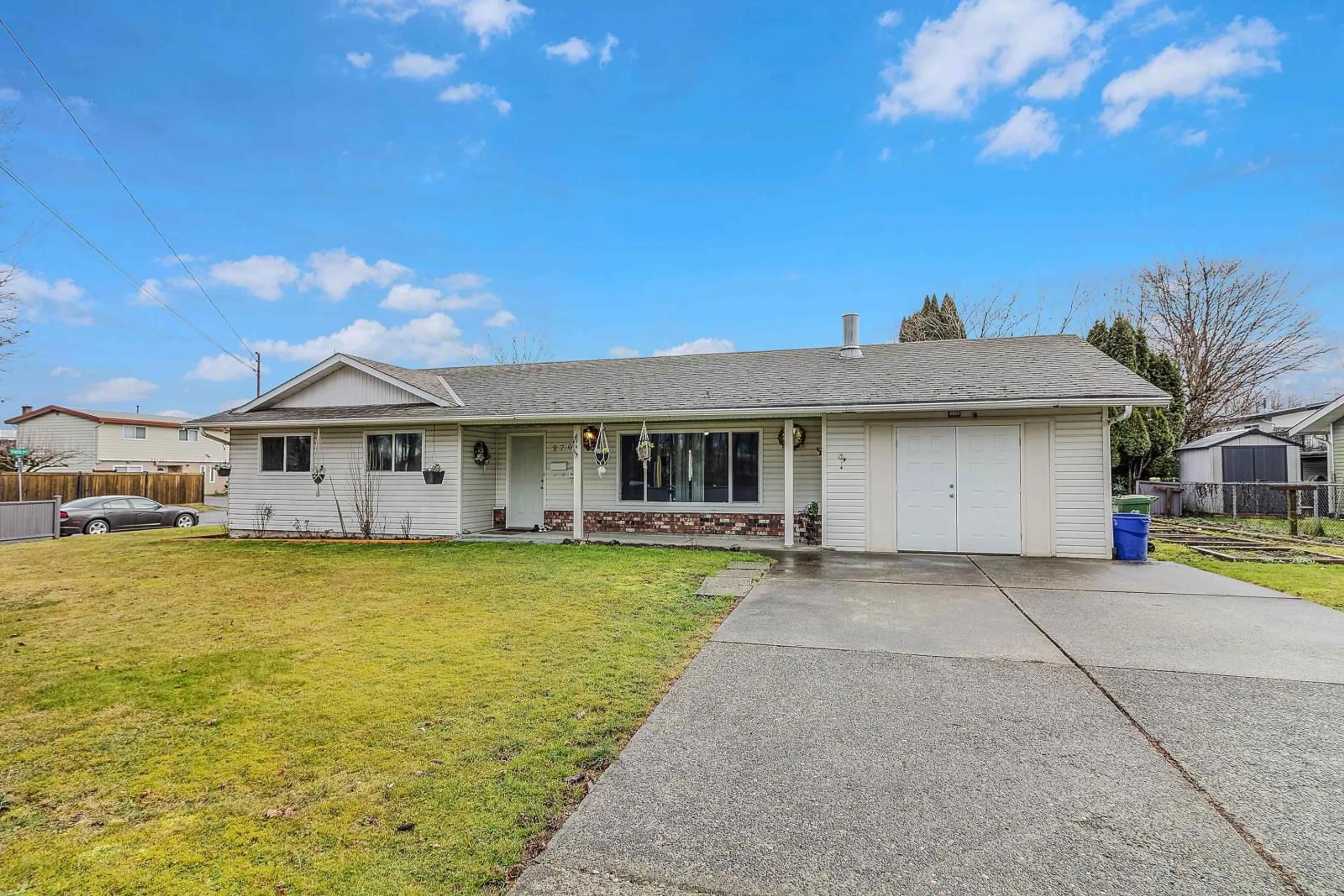 Home with vinyl exterior material, street for 8706 ASHWELL ROAD|Chilliwack Proper West, Chilliwack British Columbia V2P7C2