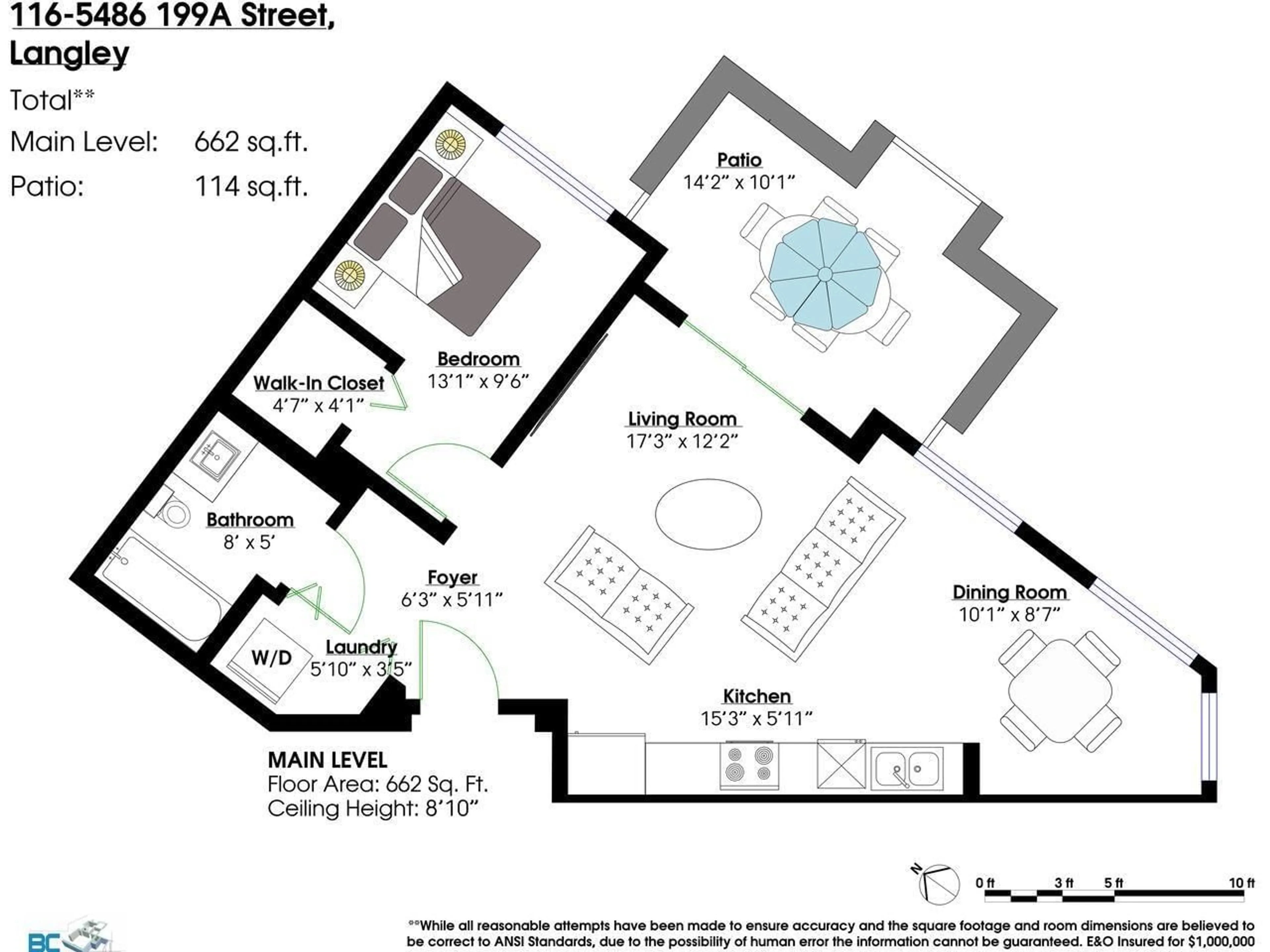 Floor plan for 116 - 5486 199A, Langley British Columbia V3A0N6