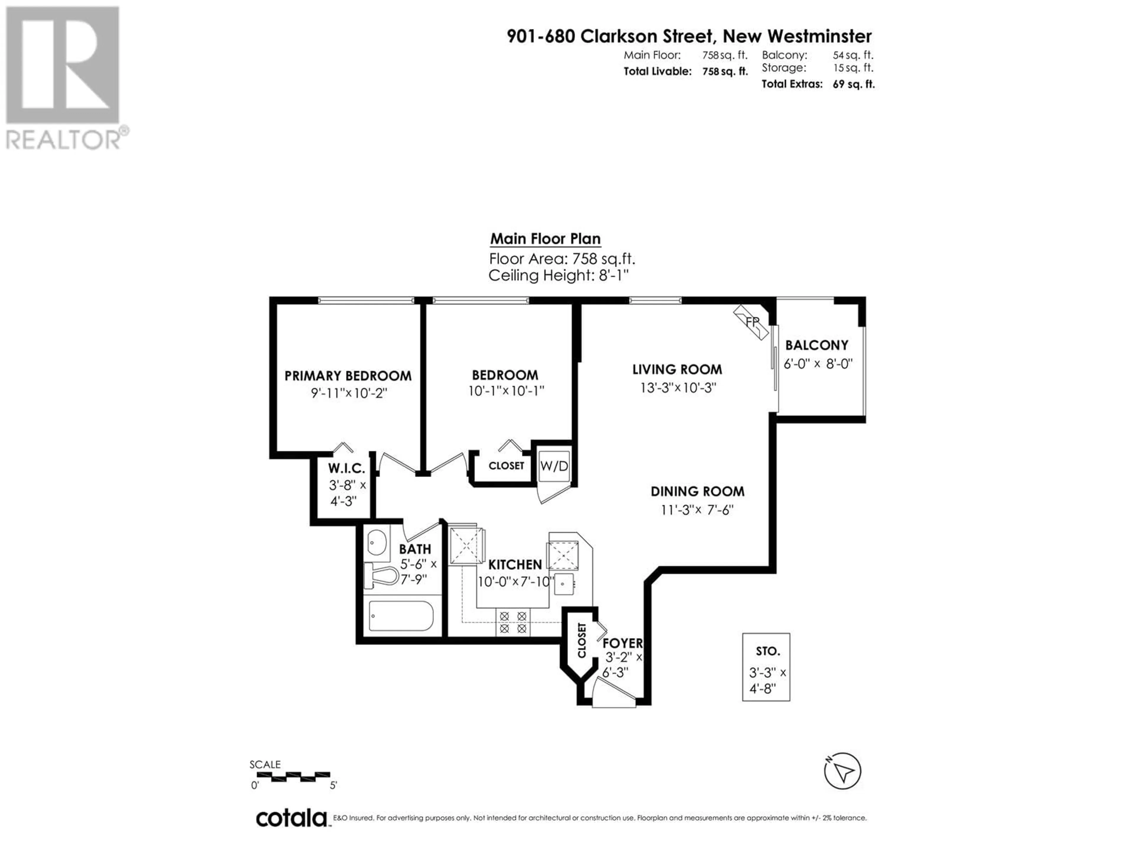 Floor plan for 901 - 680 CLARKSON STREET, New Westminster British Columbia V3M6X9