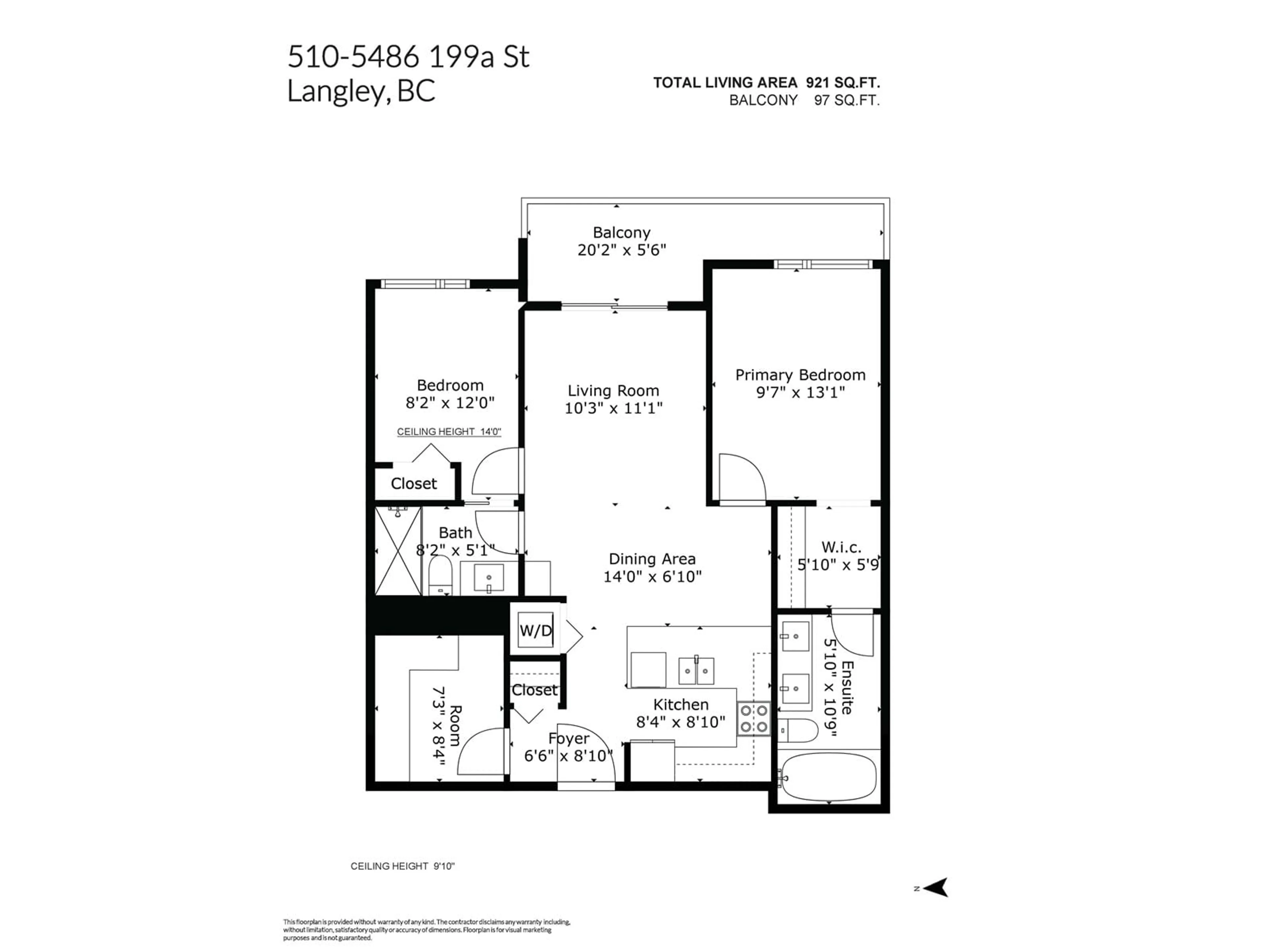 Floor plan for 510 5486 199A STREET, Langley British Columbia V3A0N6