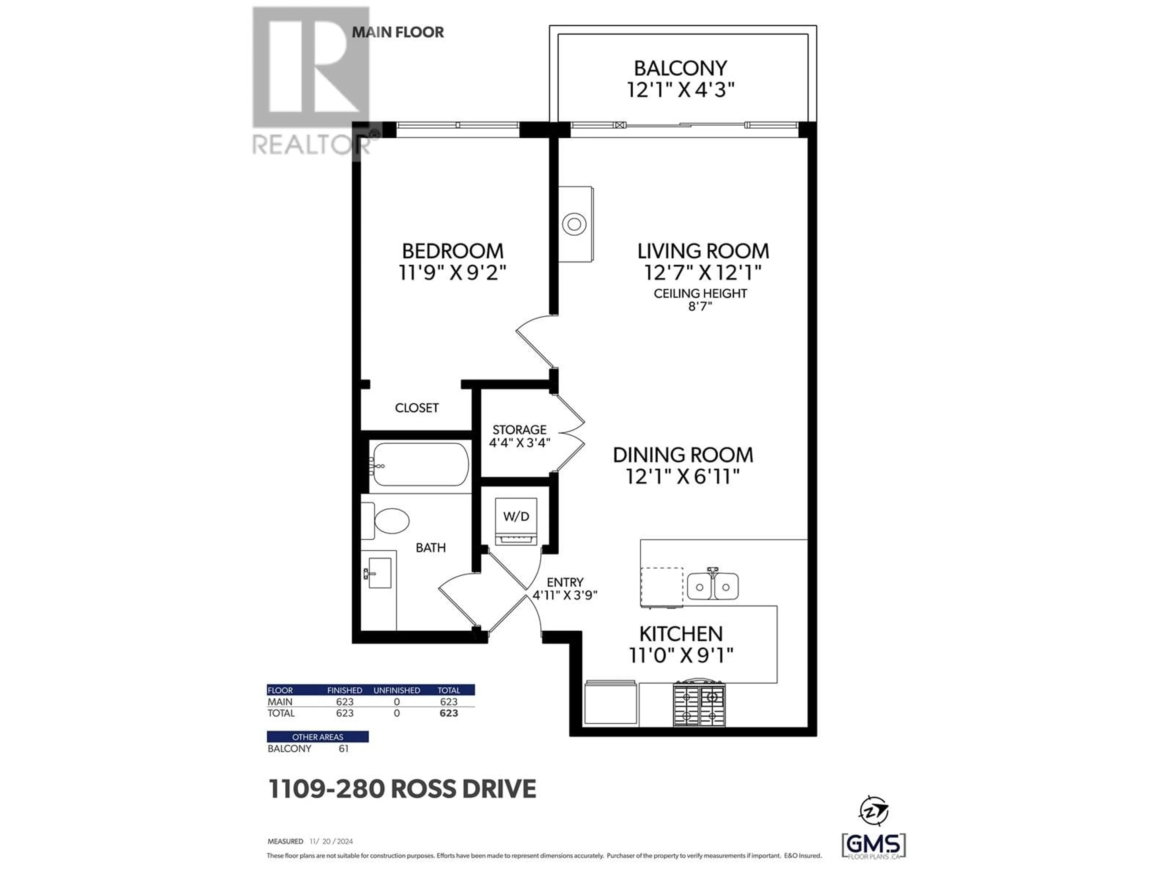 Floor plan for 1109 280 ROSS DRIVE, New Westminster British Columbia V3L0C2