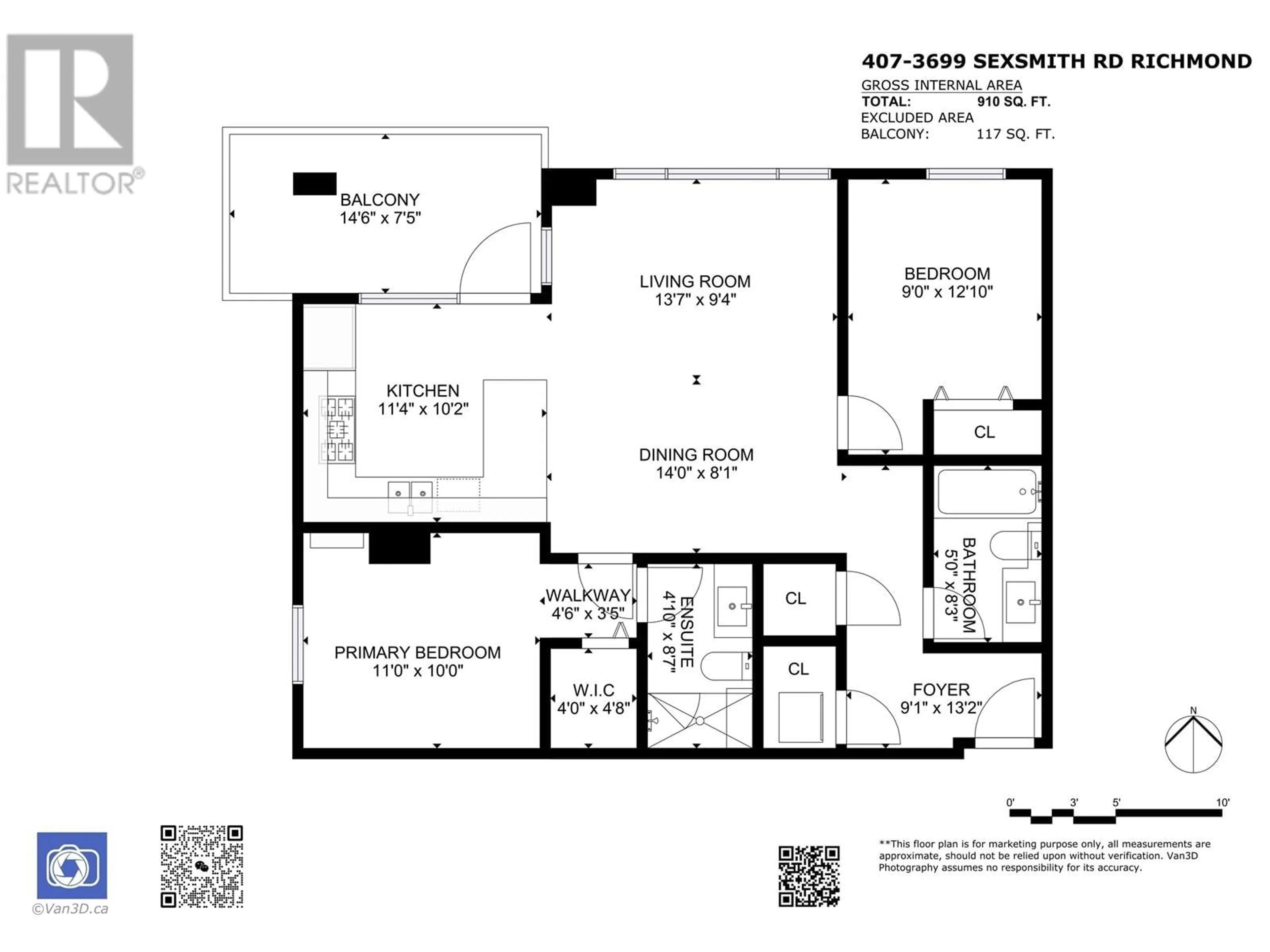 Floor plan for 407 3699 SEXSMITH ROAD, Richmond British Columbia V6X0W4