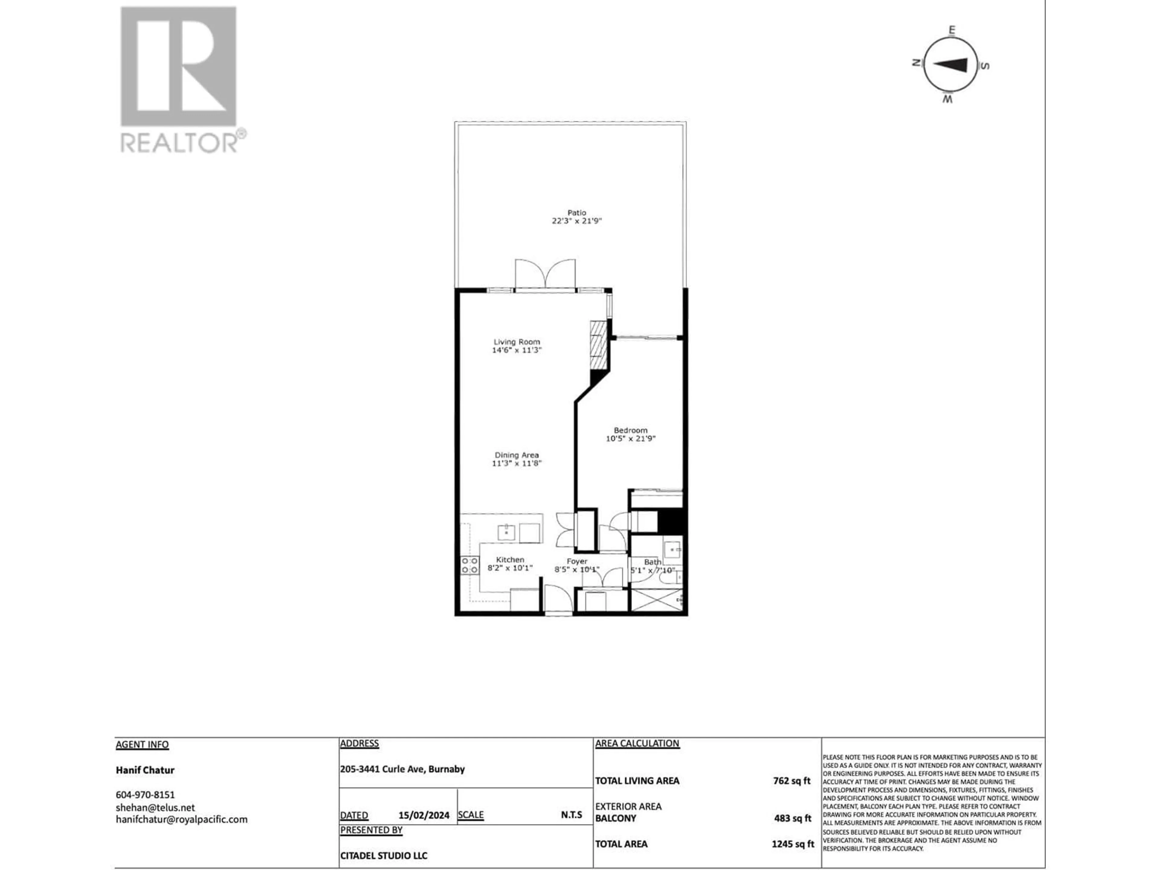 Floor plan for 205 3441 CURLE AVENUE, Burnaby British Columbia V5G4P4