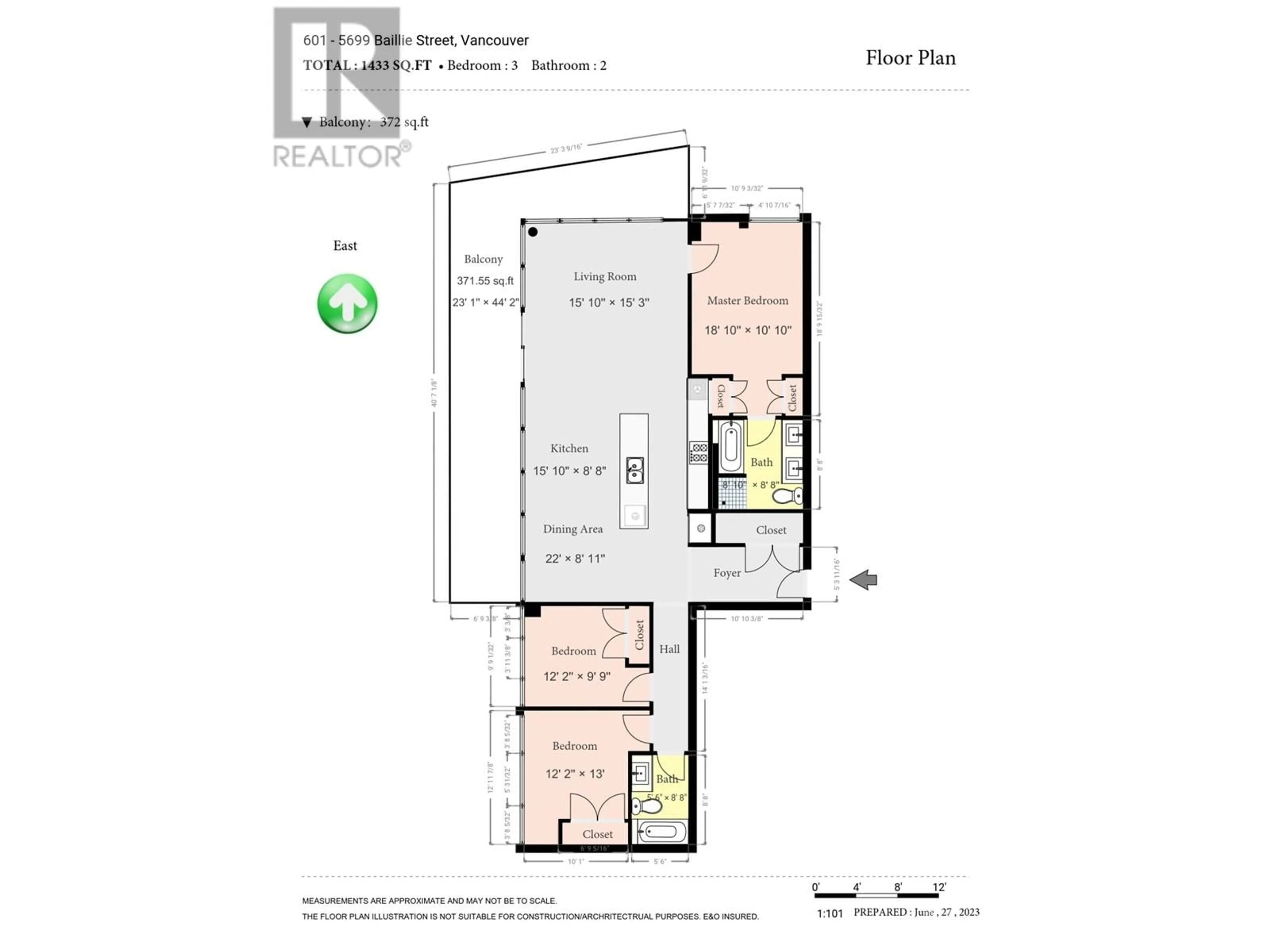 Floor plan for 601 - 5699 BAILLIE STREET, Vancouver British Columbia V5Z3M7