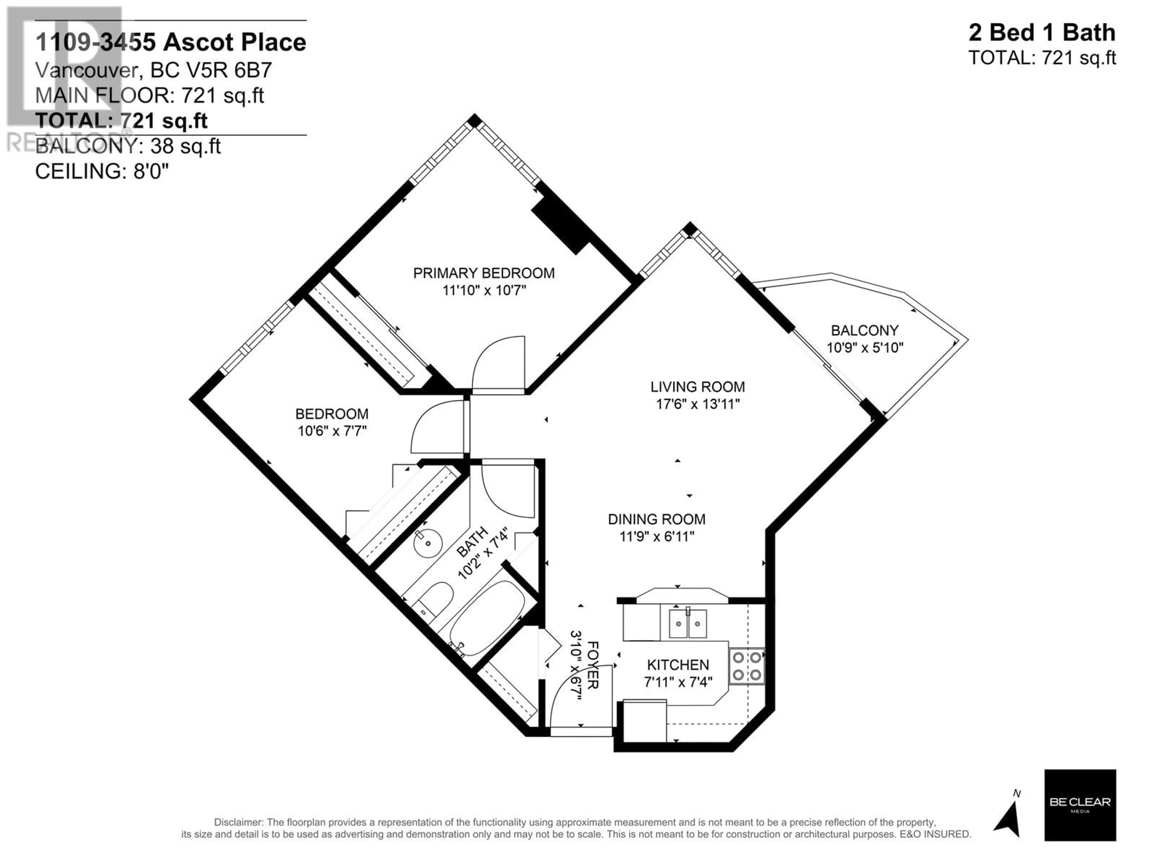 Floor plan for 1109 3455 ASCOT PLACE, Vancouver British Columbia V5R6B7