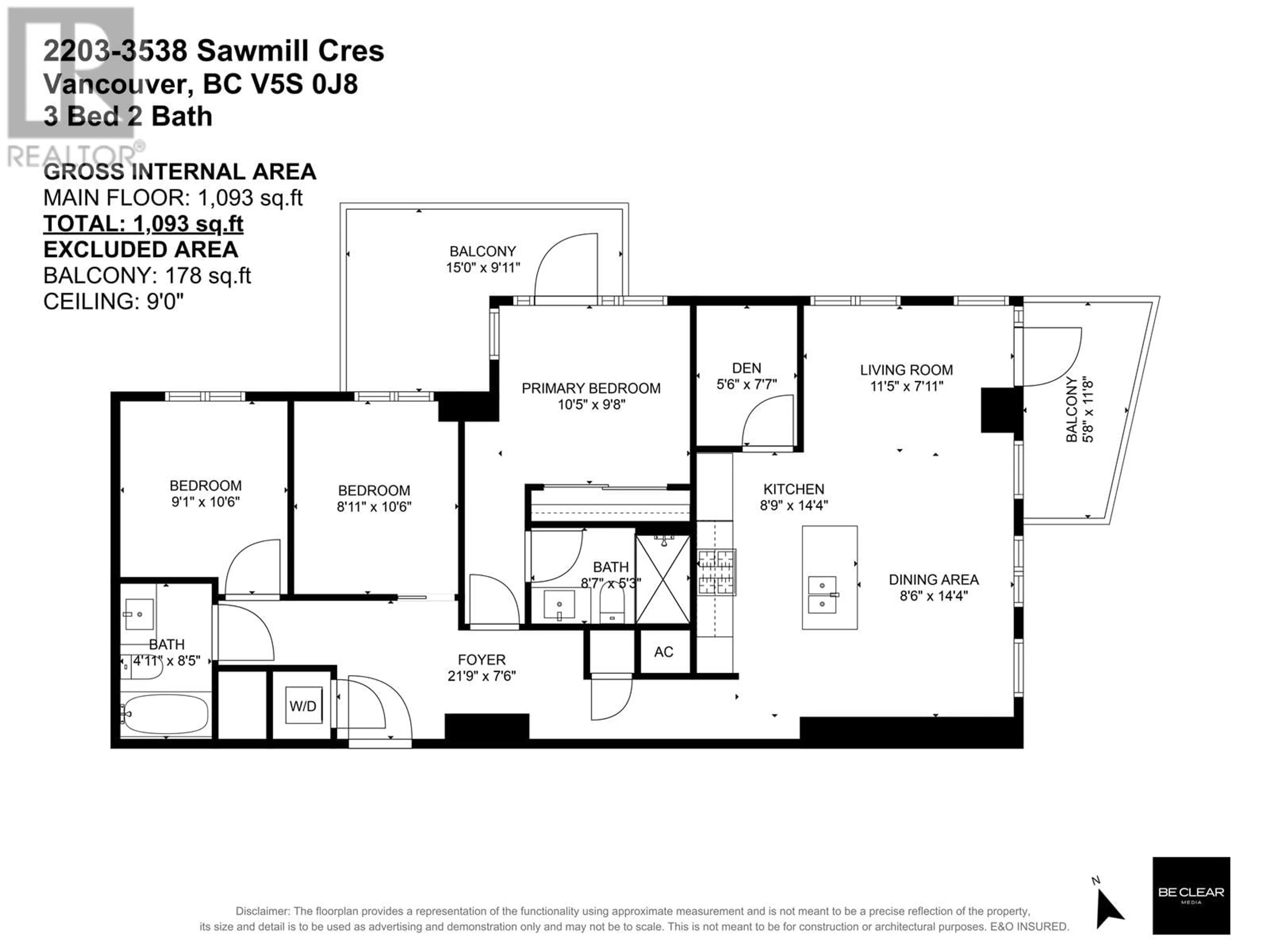 Floor plan for 2203 - 3538 SAWMILL CRESCENT, Vancouver British Columbia V5S0J8