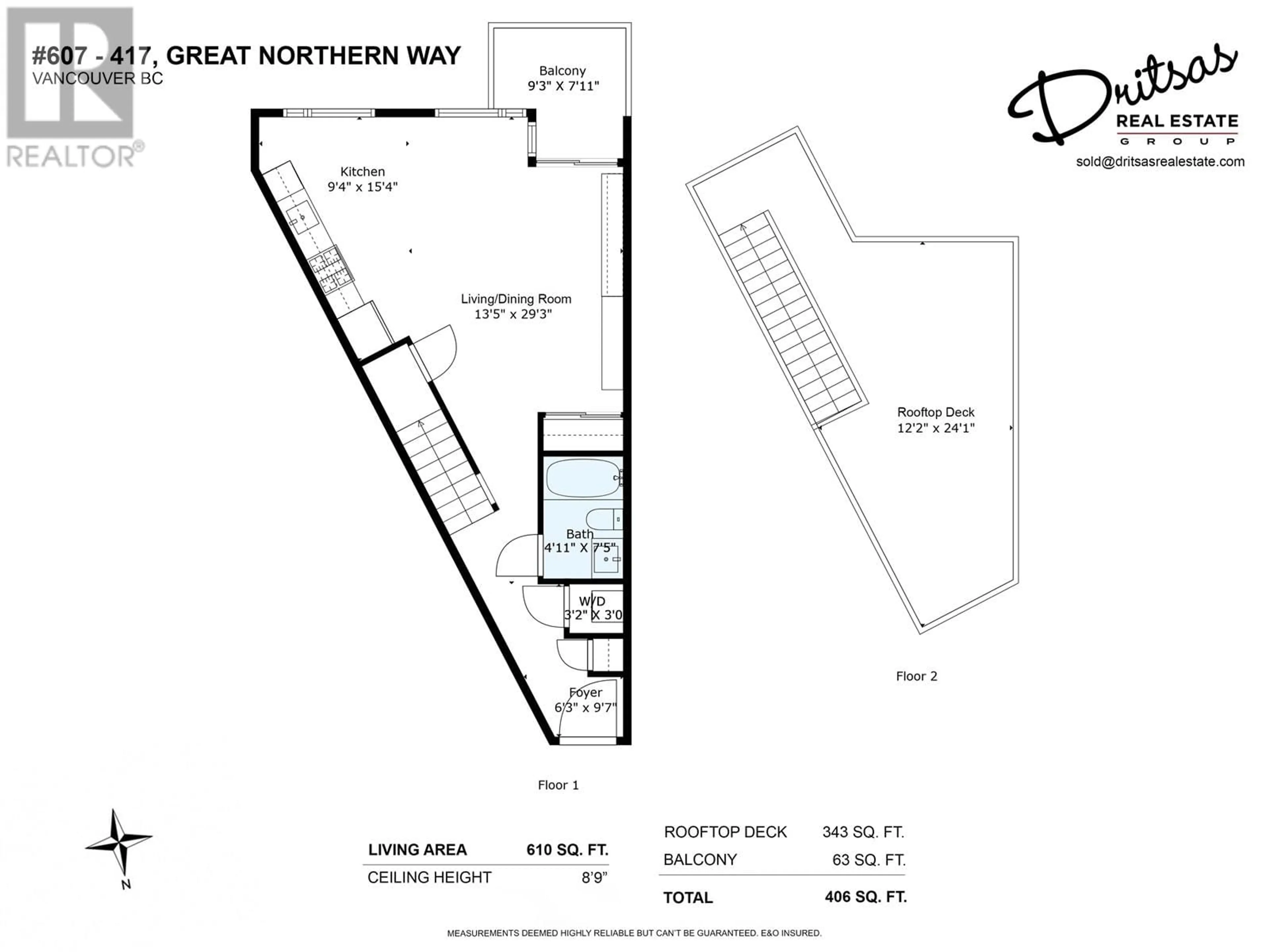 Floor plan for 607 417 GREAT NORTHERN WAY, Vancouver British Columbia V5T0G7