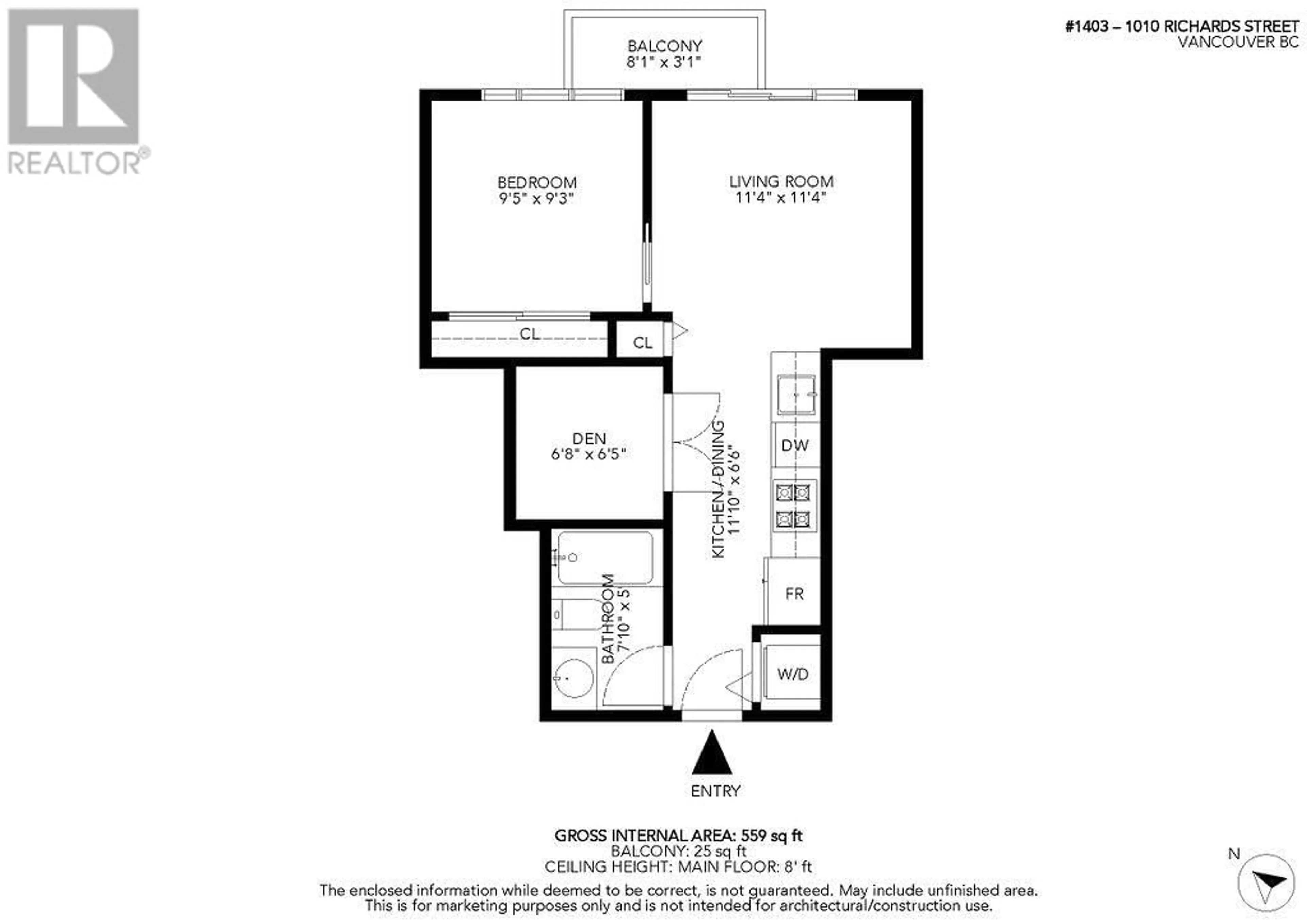 Floor plan for 1403 1010 RICHARDS STREET, Vancouver British Columbia V6B1G2