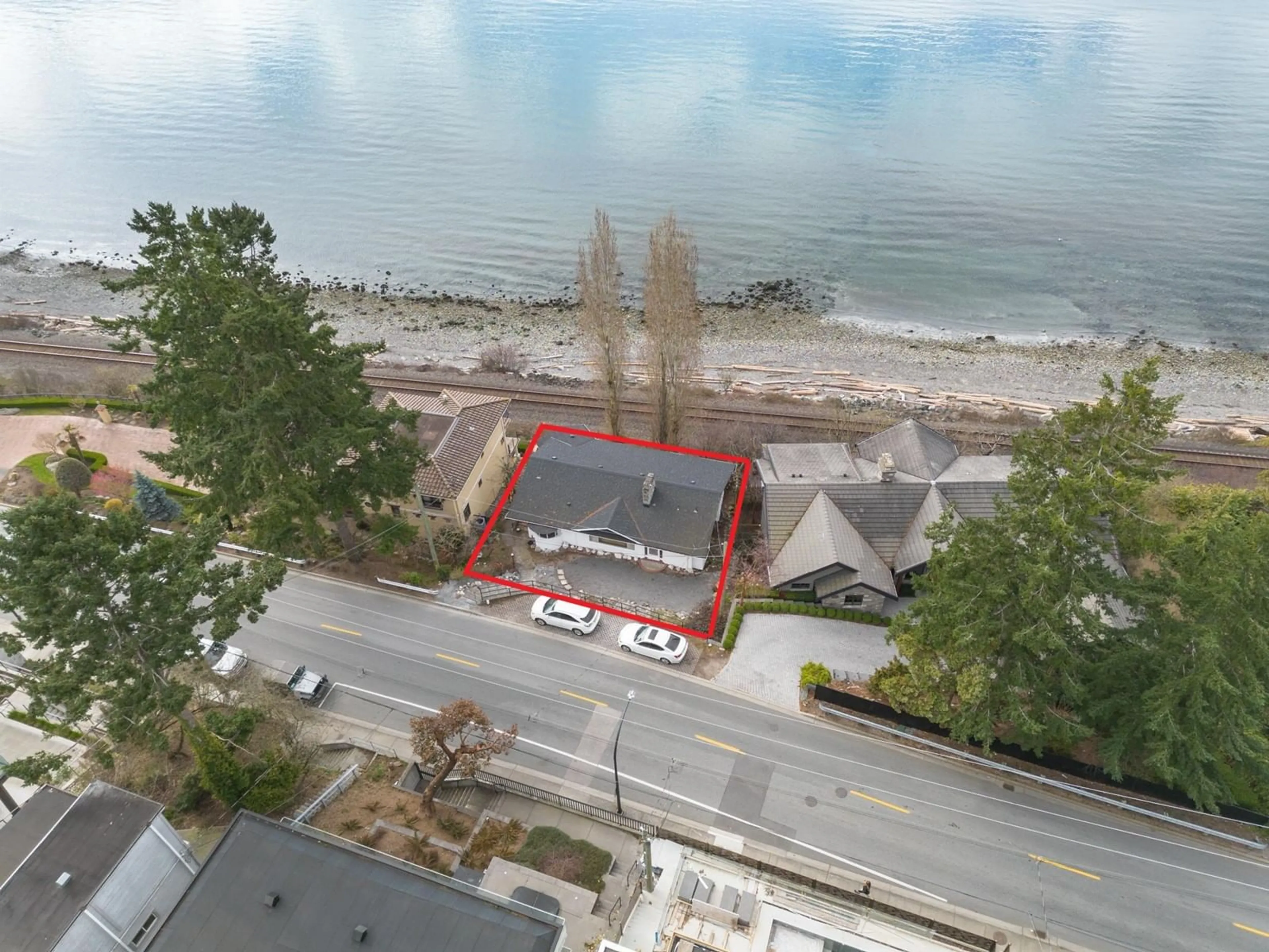 A pic from outside/outdoor area/front of a property/back of a property/a pic from drone, water/lake/river/ocean view for 14458 MARINE DRIVE, White Rock British Columbia V4B1B3