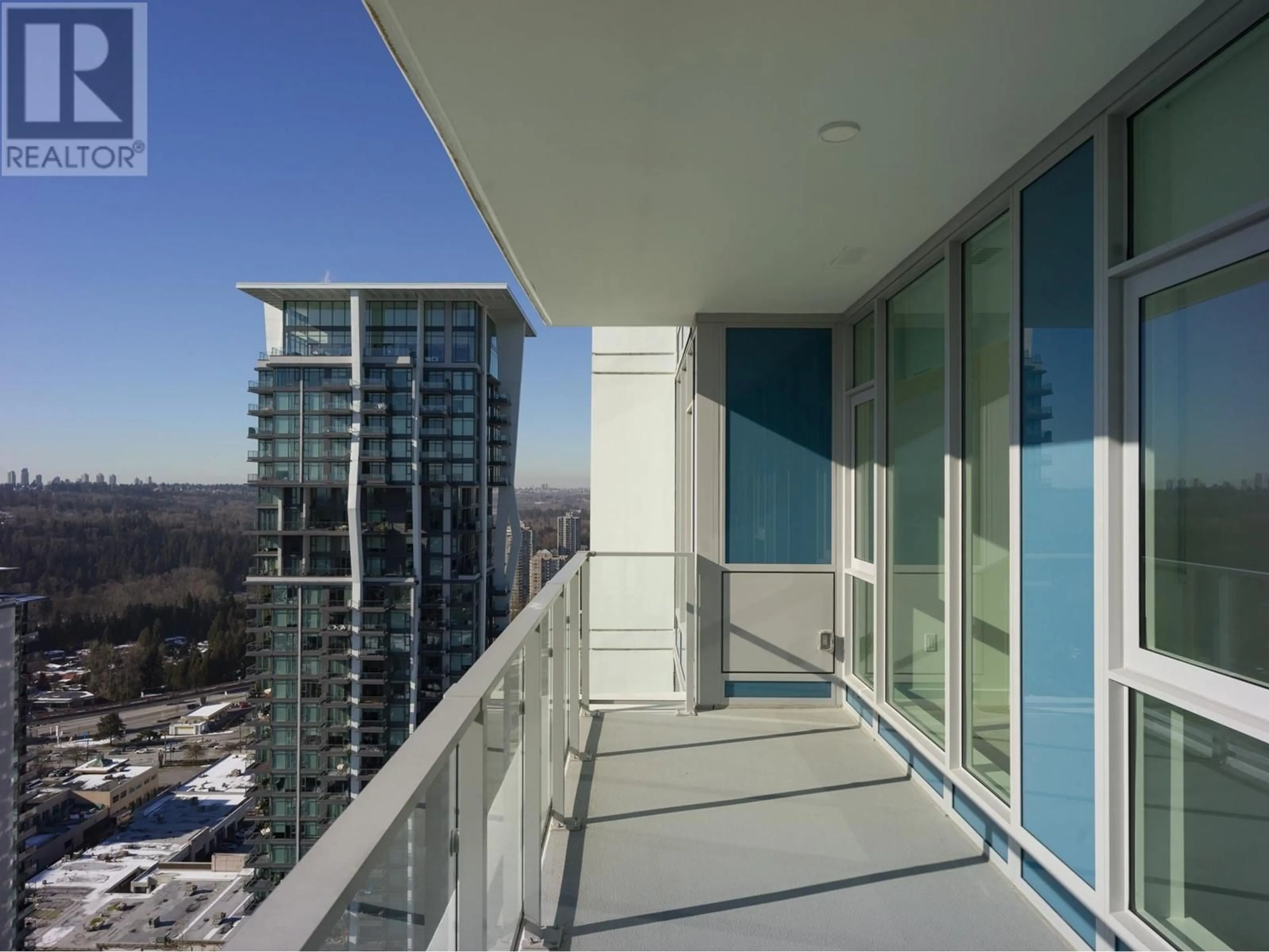 Balcony in the apartment, city buildings view from balcony for 2405 555 SYDNEY AVENUE, Coquitlam British Columbia V3K0G5