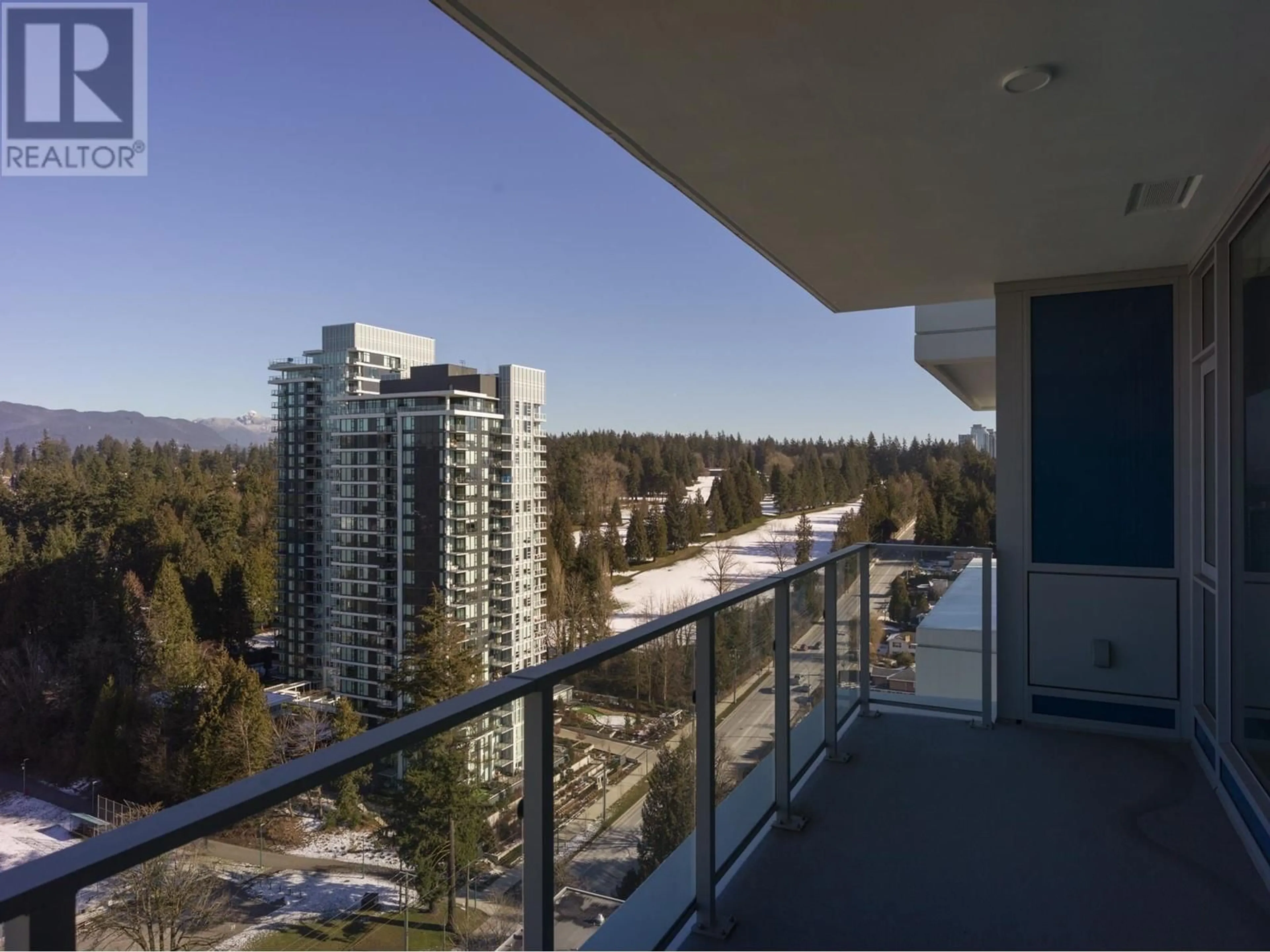 Balcony in the apartment, city buildings view from balcony for 2201 - 555 SYDNEY AVENUE, Coquitlam British Columbia V3K0G5