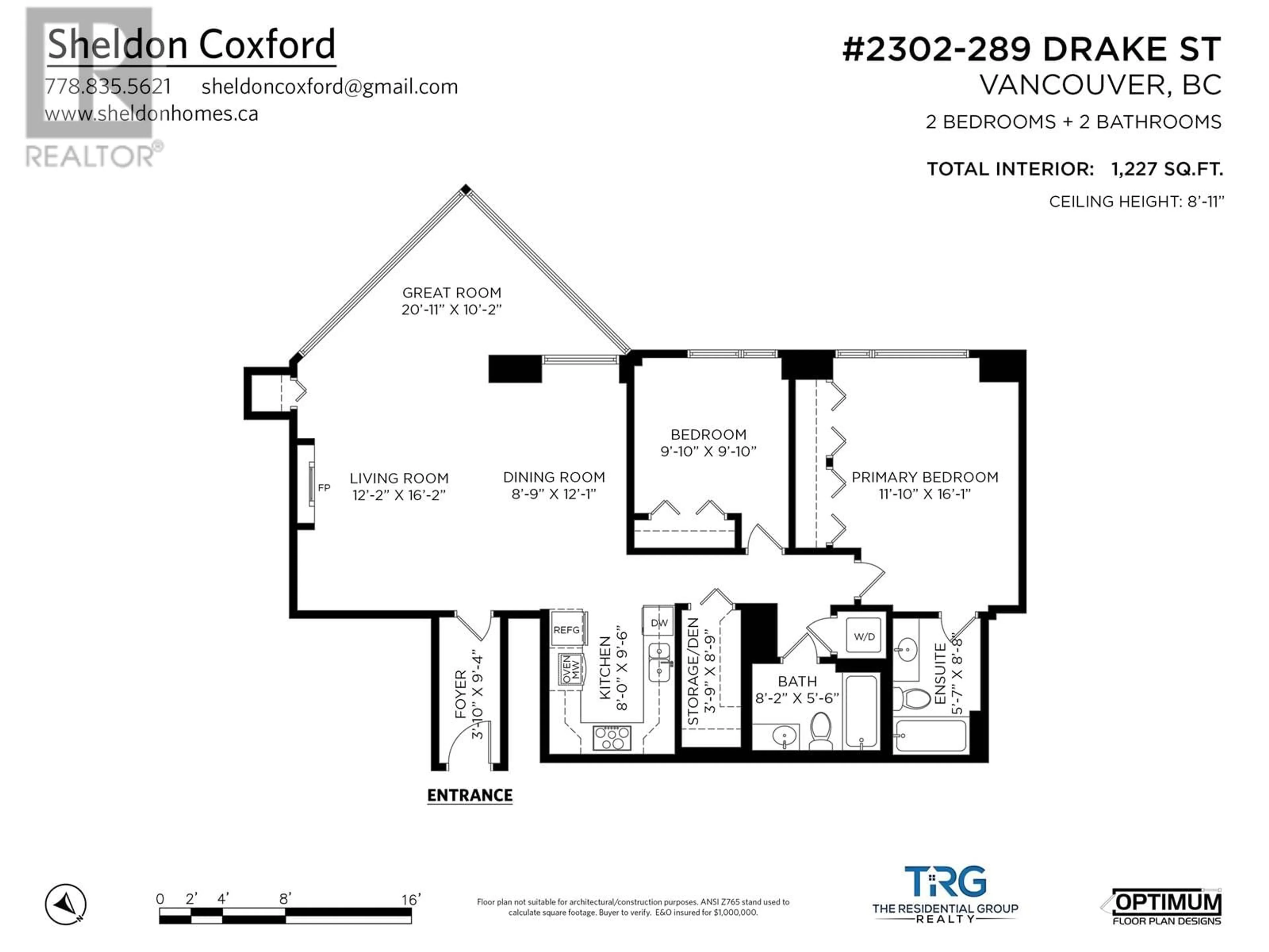 Floor plan for 2302 289 DRAKE STREET, Vancouver British Columbia V6B5Z5