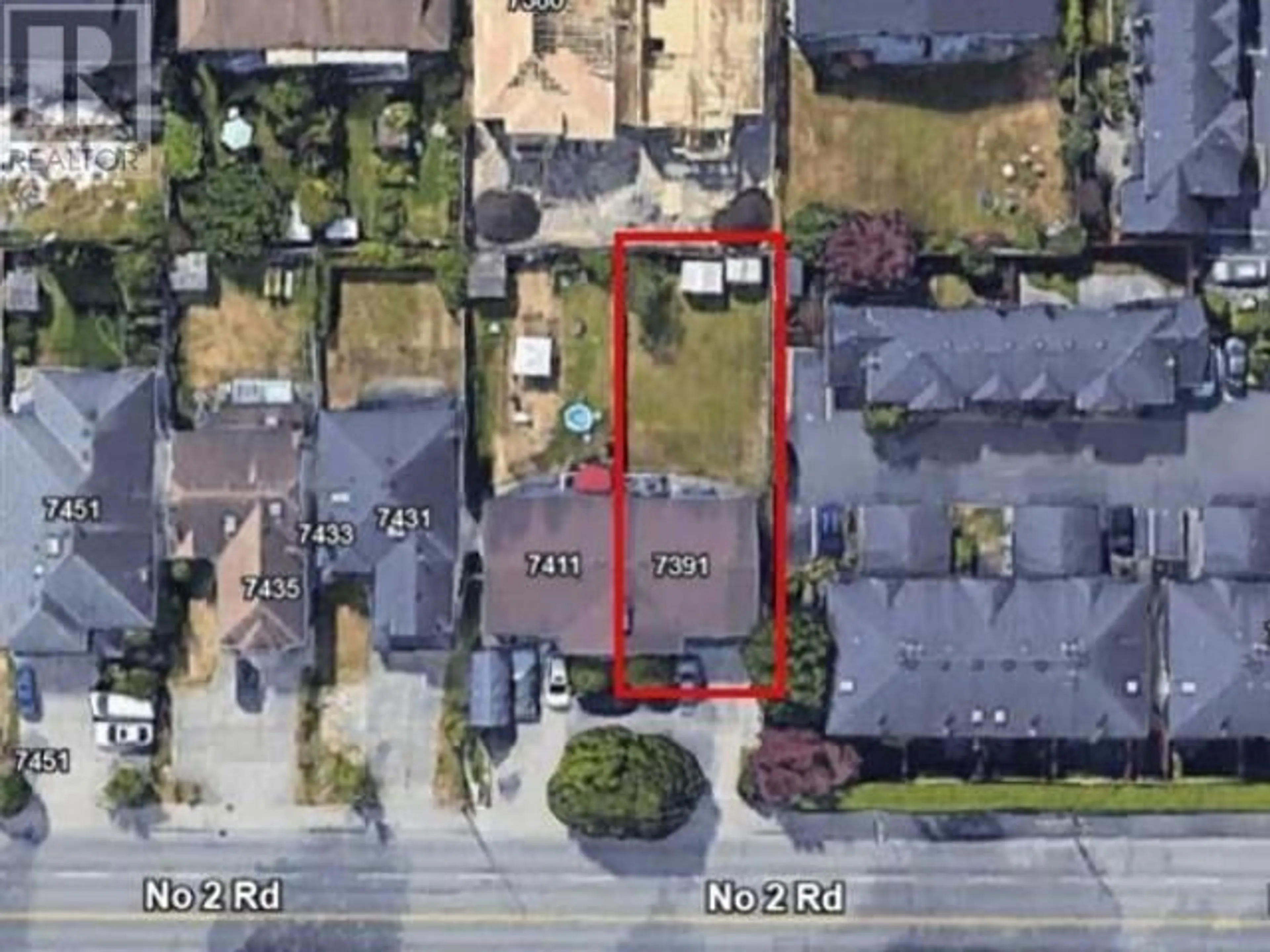 A pic from outside/outdoor area/front of a property/back of a property/a pic from drone, street for 7391 NO. 2 ROAD, Richmond British Columbia V7C3L7