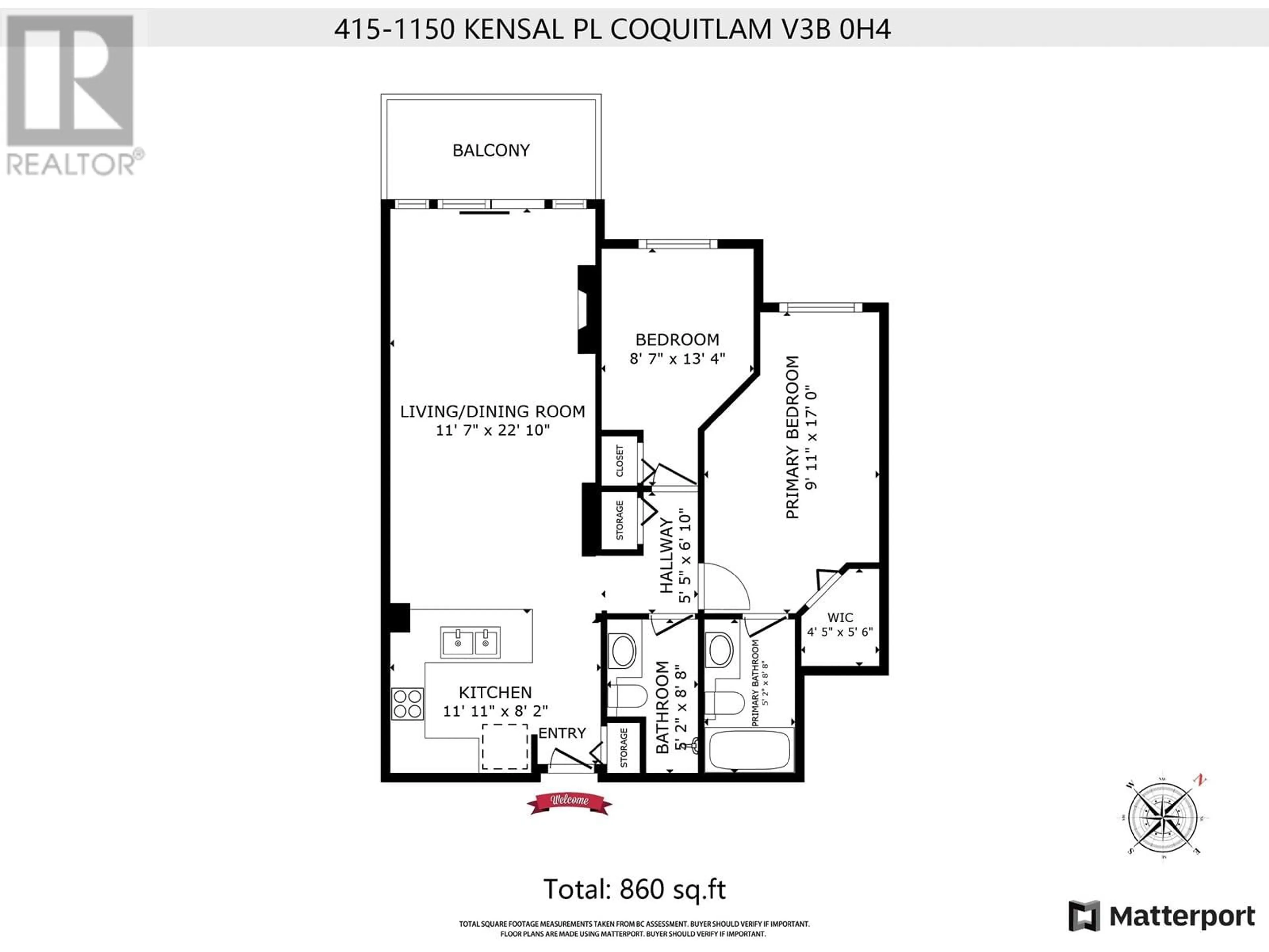 Floor plan for 415 - 1150 KENSAL PLACE, Coquitlam British Columbia V3B0H4