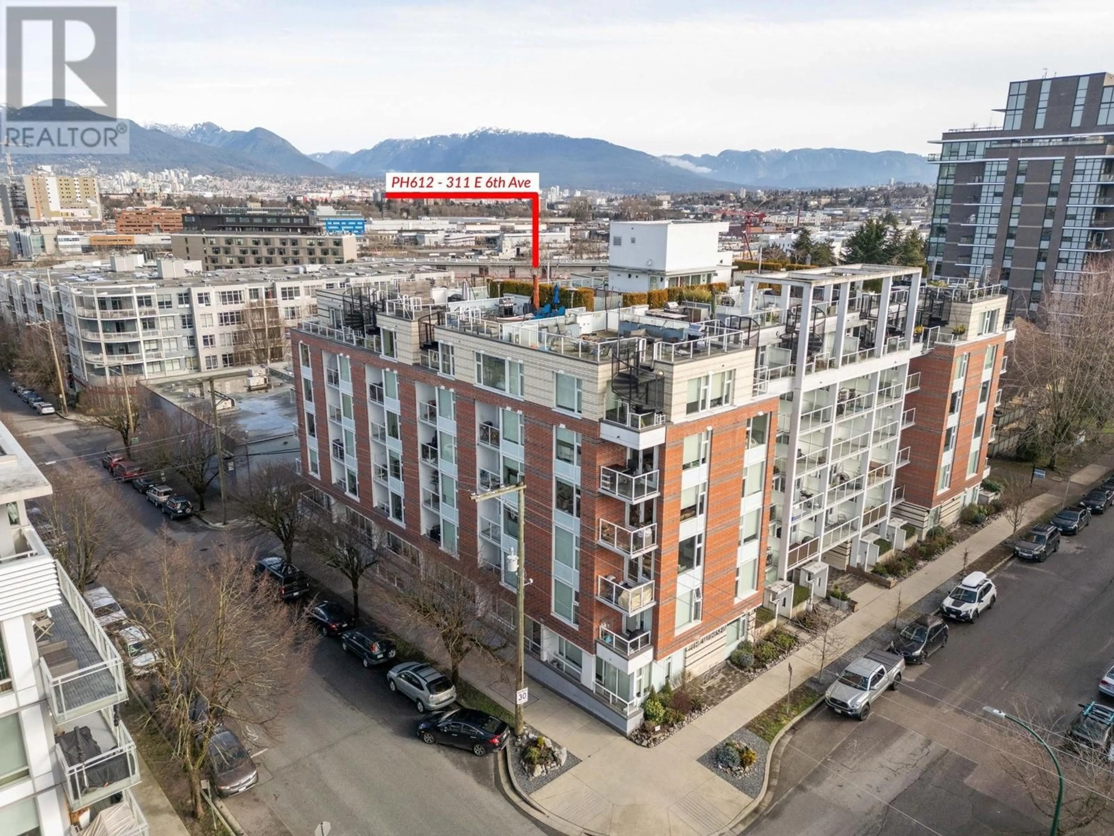 A pic from outside/outdoor area/front of a property/back of a property/a pic from drone, city buildings view from balcony for PH612 311 E 6TH AVENUE, Vancouver British Columbia V5T0G9