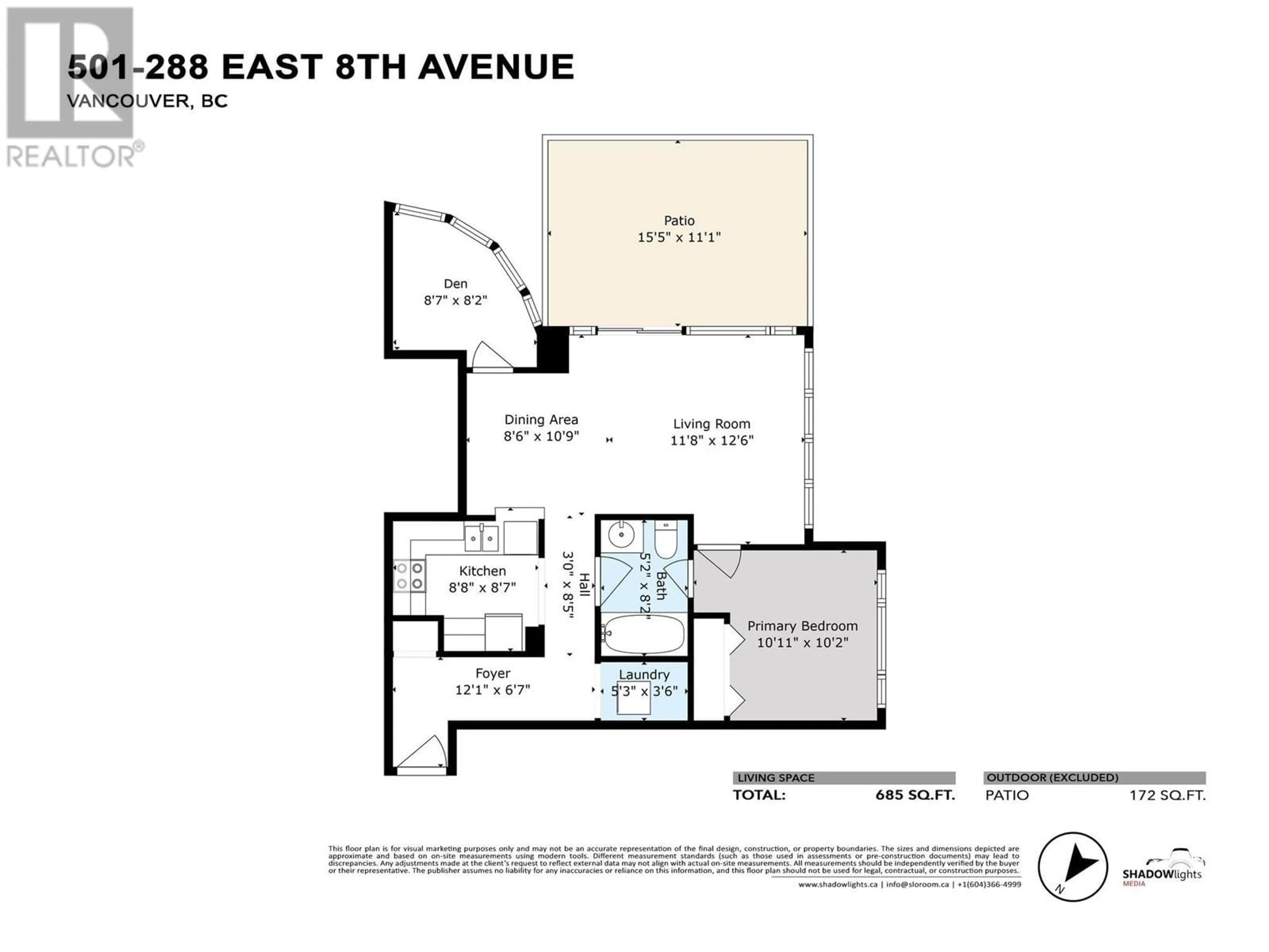 Floor plan for 501 288 E 8TH AVENUE, Vancouver British Columbia V5T4S8