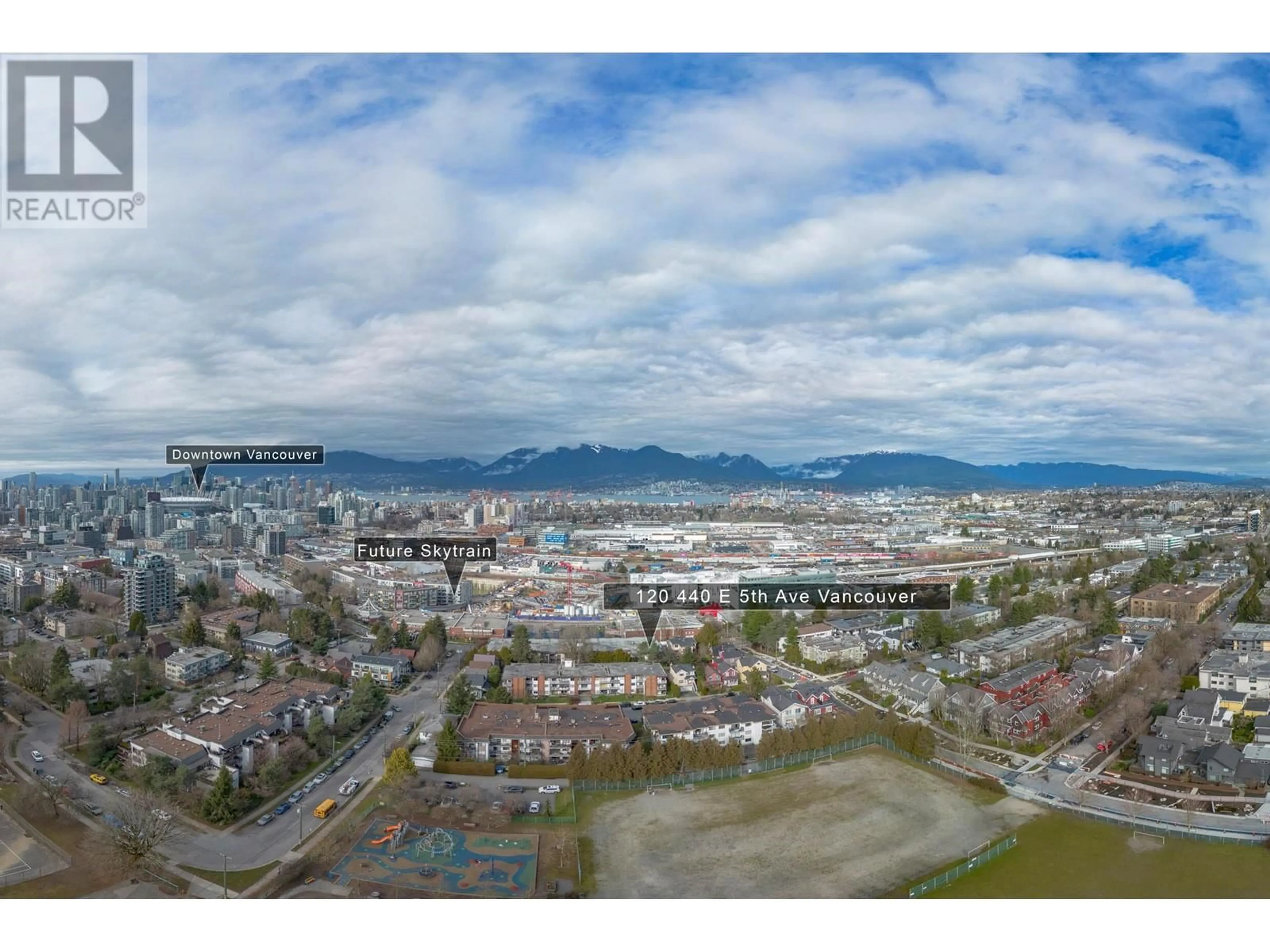 A pic from outside/outdoor area/front of a property/back of a property/a pic from drone, mountain view for 120 440 E 5TH AVENUE, Vancouver British Columbia V5T1N5