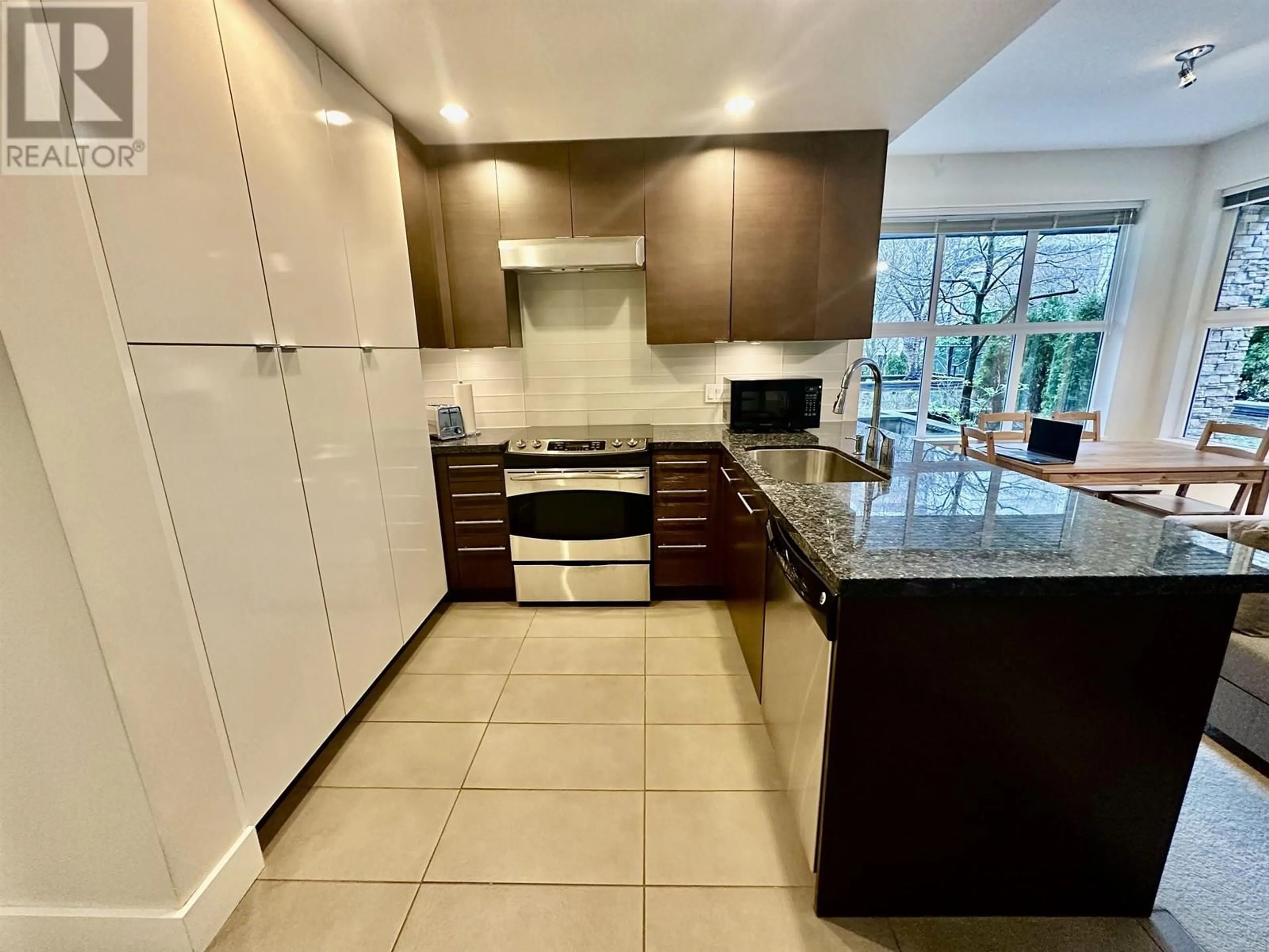 Contemporary kitchen, ceramic/tile floor for 126 - 5928 BIRNEY AVENUE, Vancouver British Columbia V6S0B5